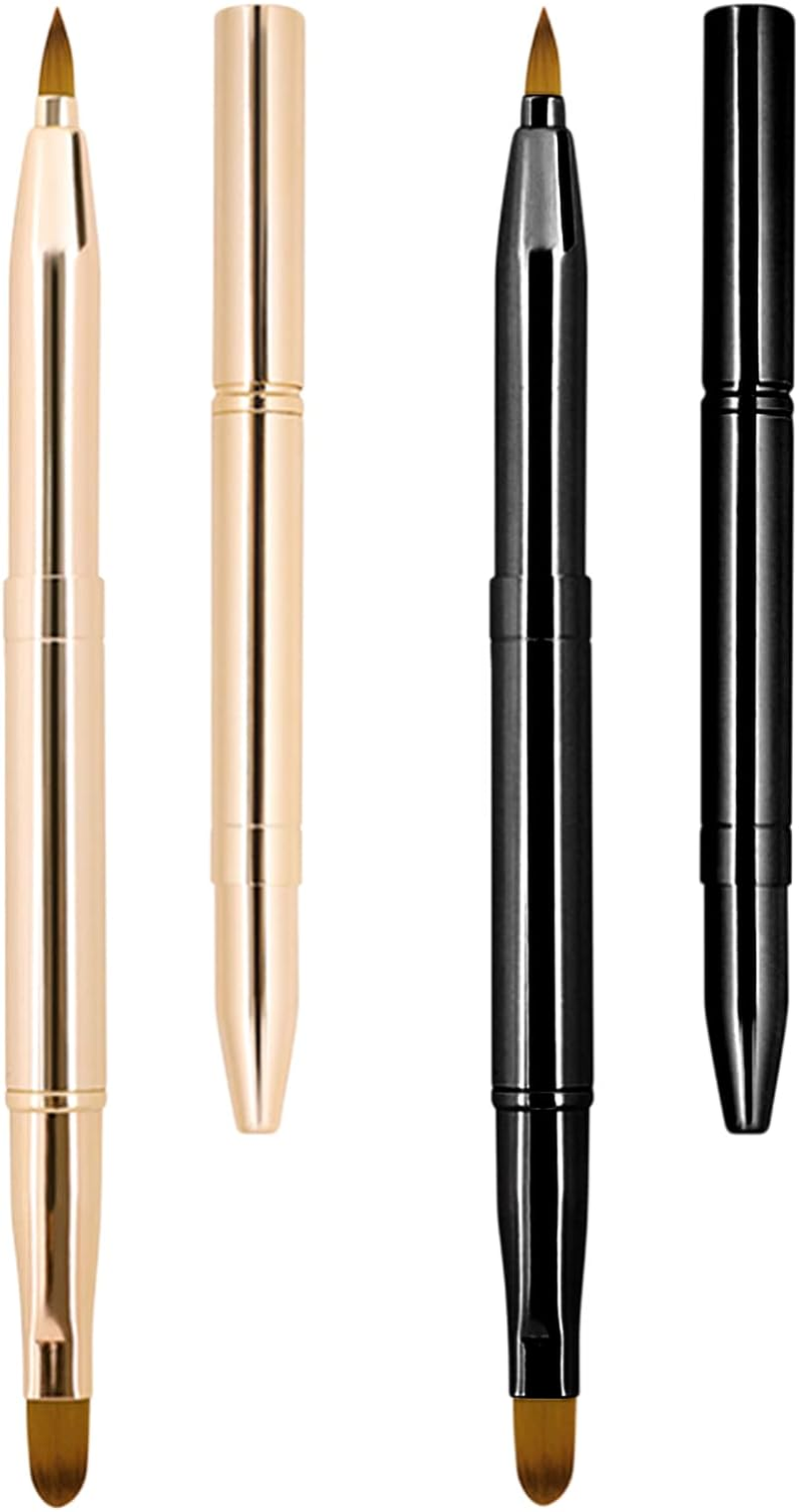 Unaone [2 Pack] Lip Brush for Lipstick, Retractable Lip Brushes, Dual-Ended Makeup Brush for Lipstick Lip Gloss, Include Lid