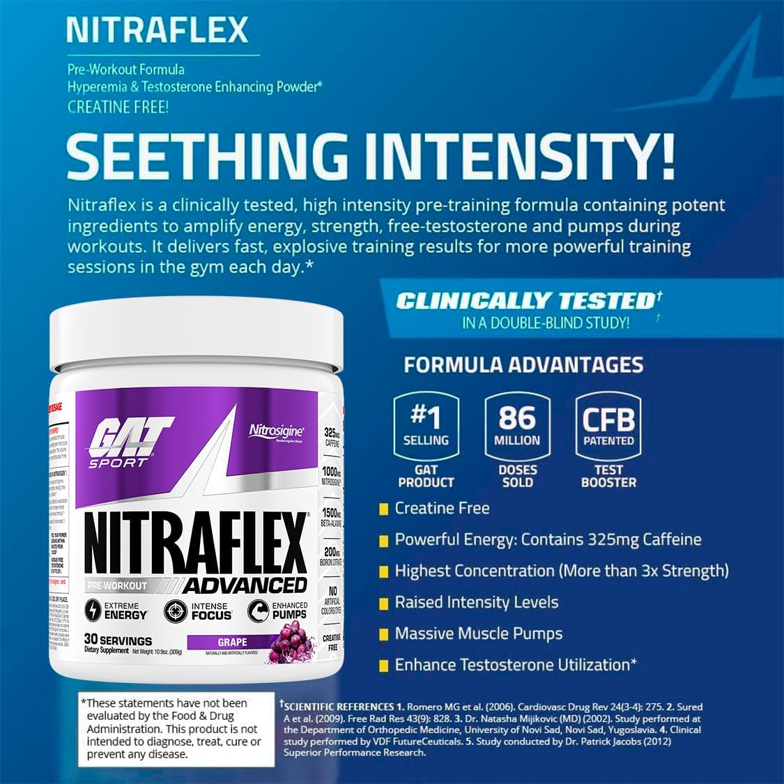 GAT Clinically Tested Nitraflex, Testosterone Enhancing Pre Workout, Grape, 300 Gram image number 5