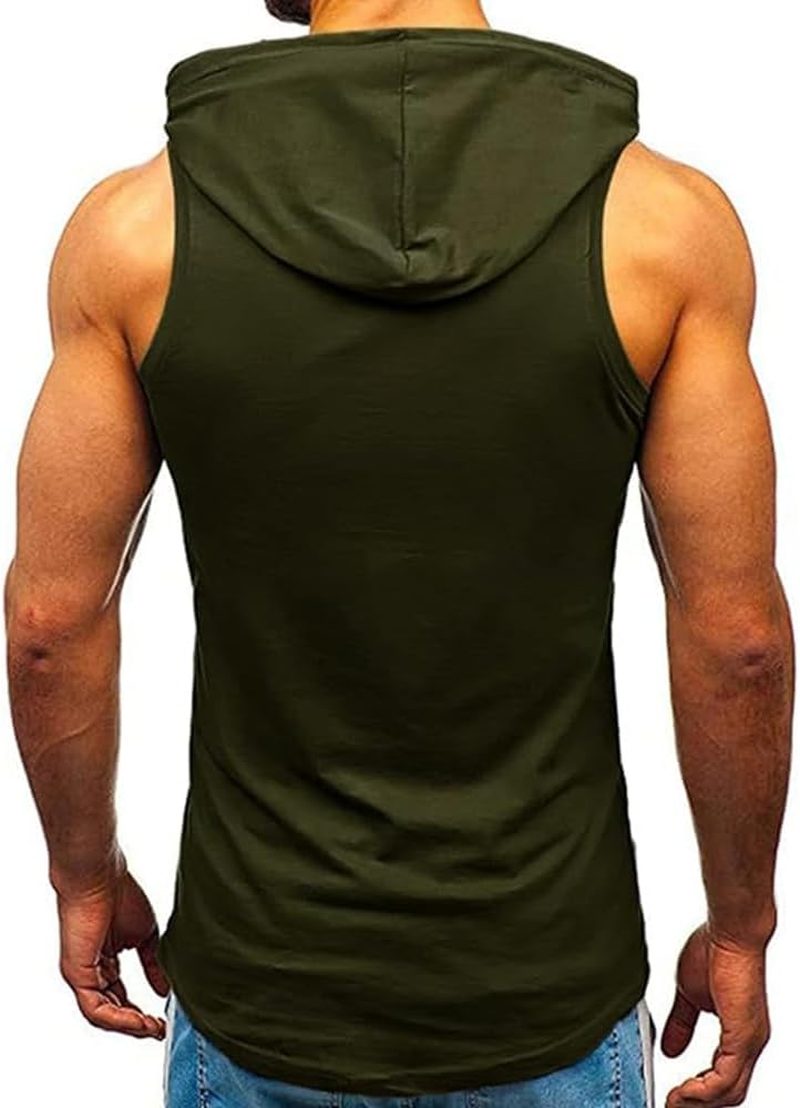Tank Top Men'S Muscle Shirt Sleeveless Hoodie Muscle Shirt Workout Sports Top Hand Pocket Fitness Drawstring Hooded Vest Top image number 1