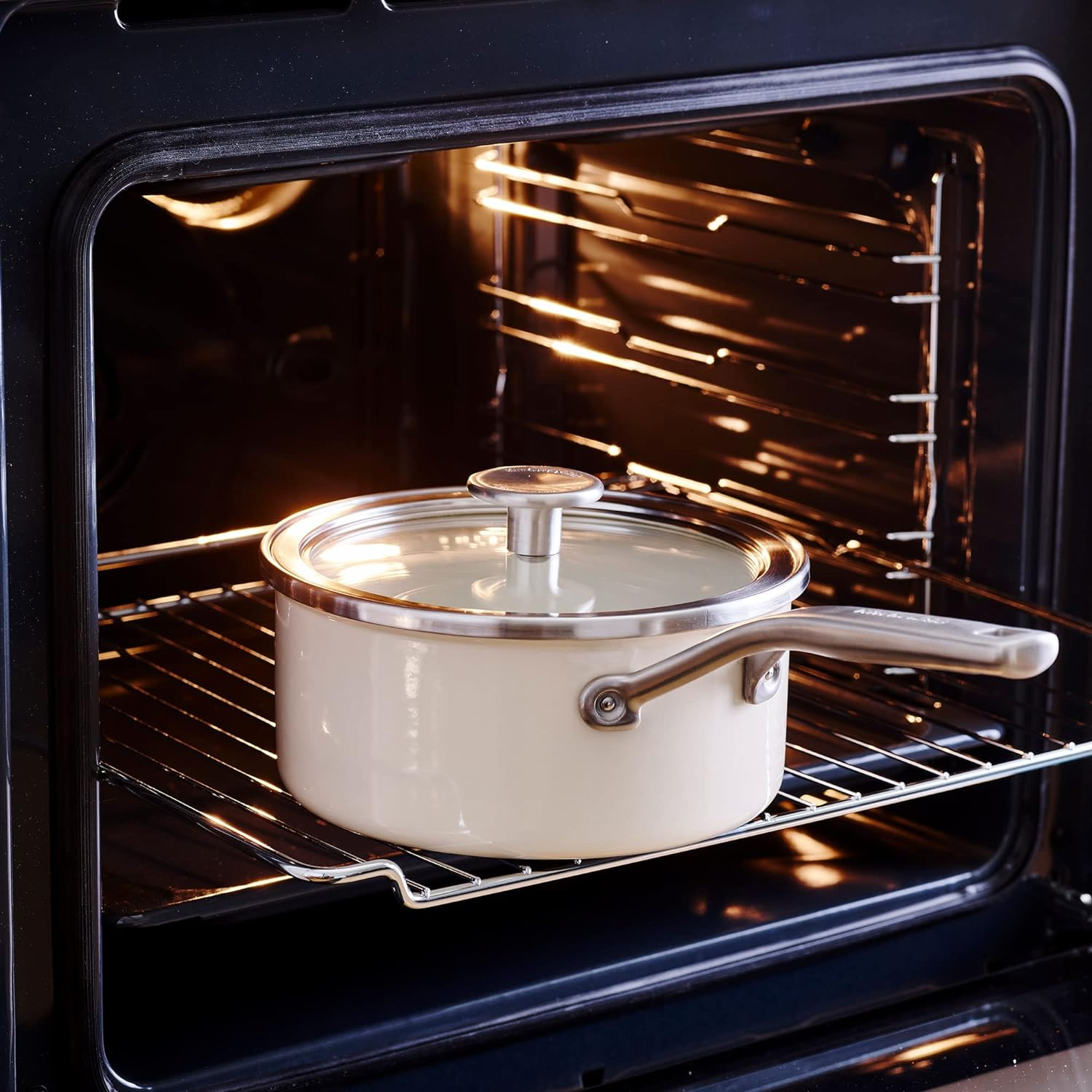 Kitchenaid Steel Core Enamel 16 Cm/1.3 Litre Saucepan with Lid, German Engineered Enamel, Induction, Oven Safe, Almond Cream image number 3