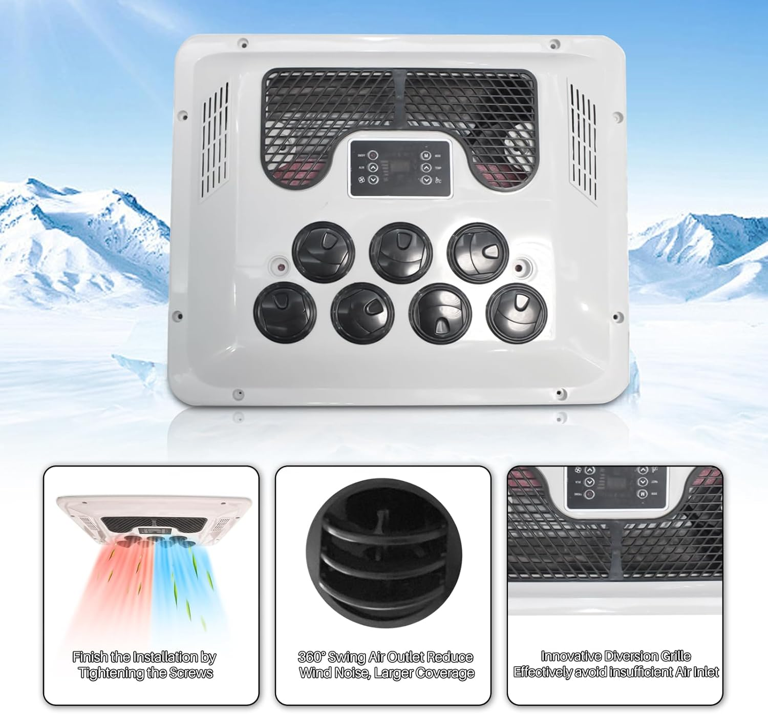 RV Rooftop Air Conditioner W/Heat 24 Volt, Campervan 10000BTU 24V Air Conditioner, Low Profile 24 Volt AC 2 in 1 for Van, RV, Yacht, Golf Carts, Road Machine, Caravan, Buses image number 4
