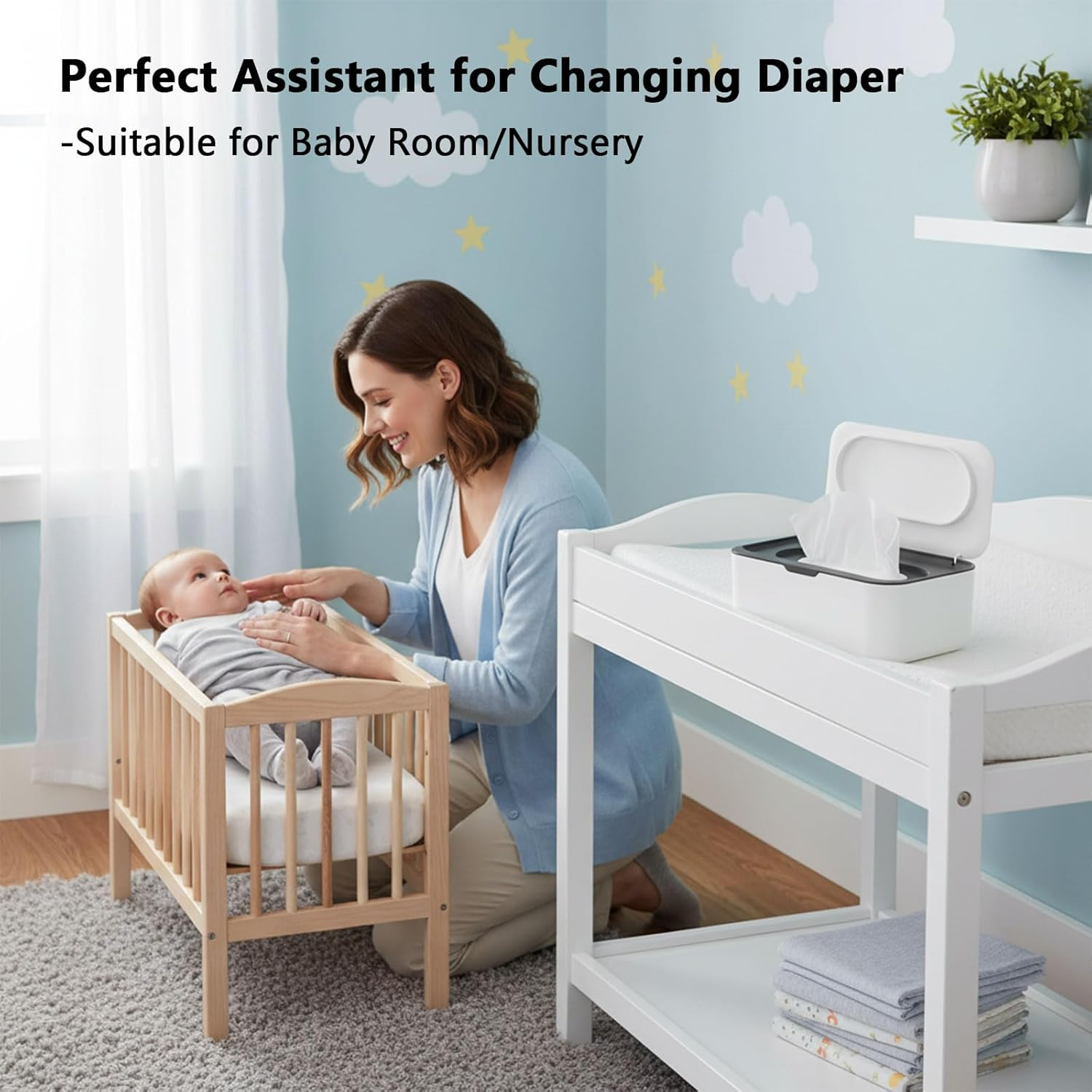 Wipes Dispenser for Baby & Adult, Wet Wipe Dispenser Compatible with Baby Wipes, 80 Wipes Capacity, Suitable for Living Room, Bathroom, Nursery, Easy Pull, Non-Slip Case by CRFY (Grey) image number 6