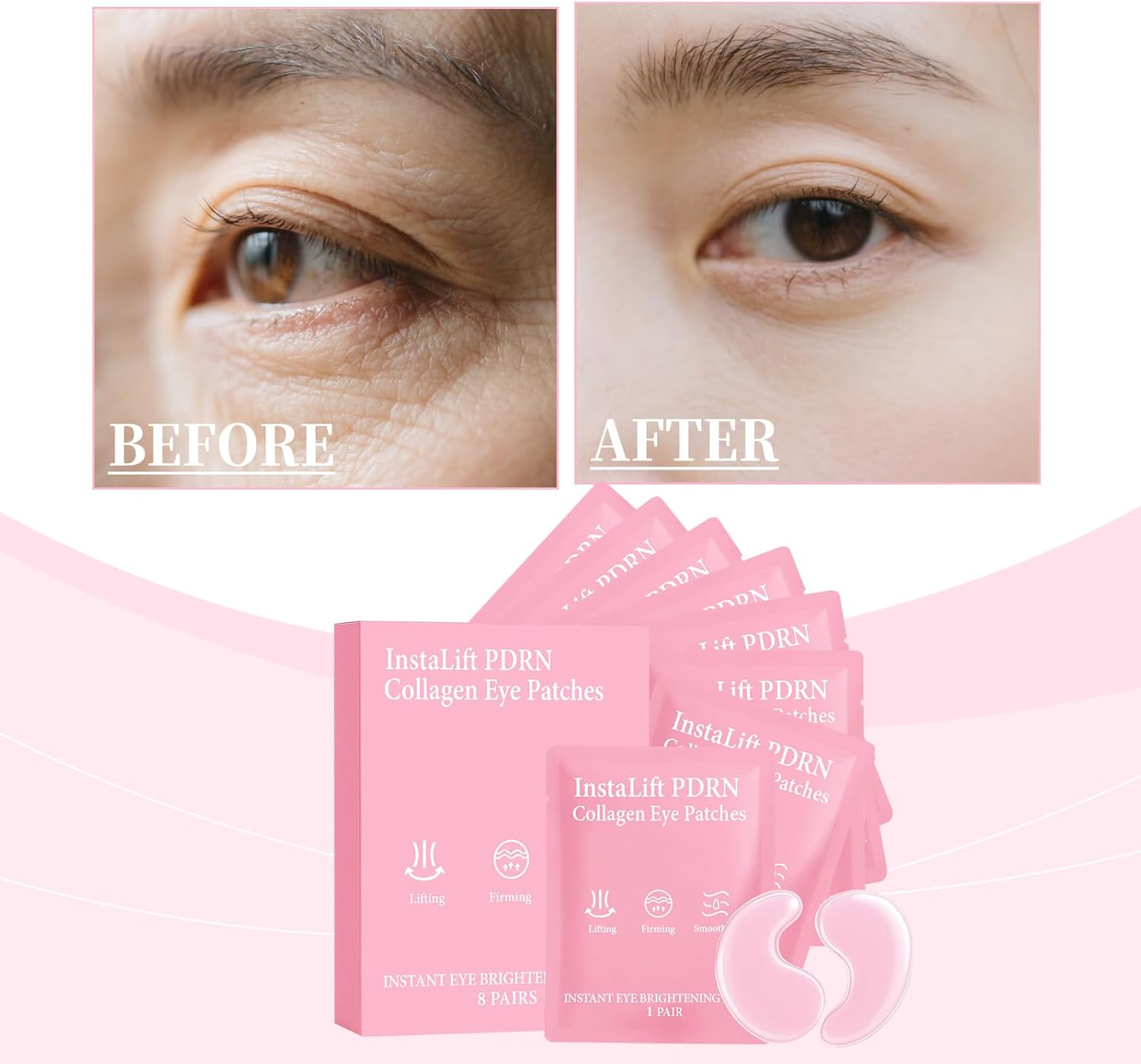Instalift PDRN Collagen Eye Patches, Firming Lifting under Eye Masks for Puffiness and Dark Circles, Smoothing Hydrating Gel Pads for Tired Eyes, Eye Brightening Care with Collagen & PDRN (1Box) - 4Boxes image number 7