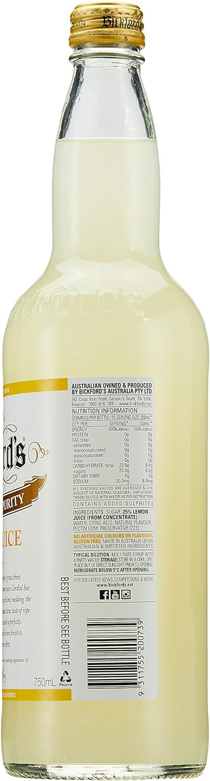Bickfords Lemon Juice Cordial 750Ml image number 4