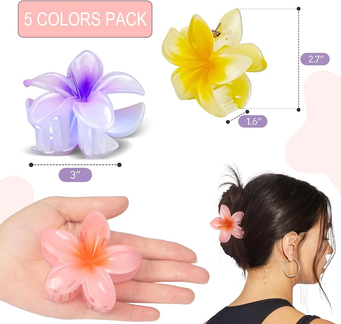 HONGECB Large Hair Clip, Plastic Claw Clips Women, Non-Slip Large Hair Clips, Hair Accessories for Women Girls for Different Hair Types, Multiple Colours (Flowers - 5 Pieces) image number 4