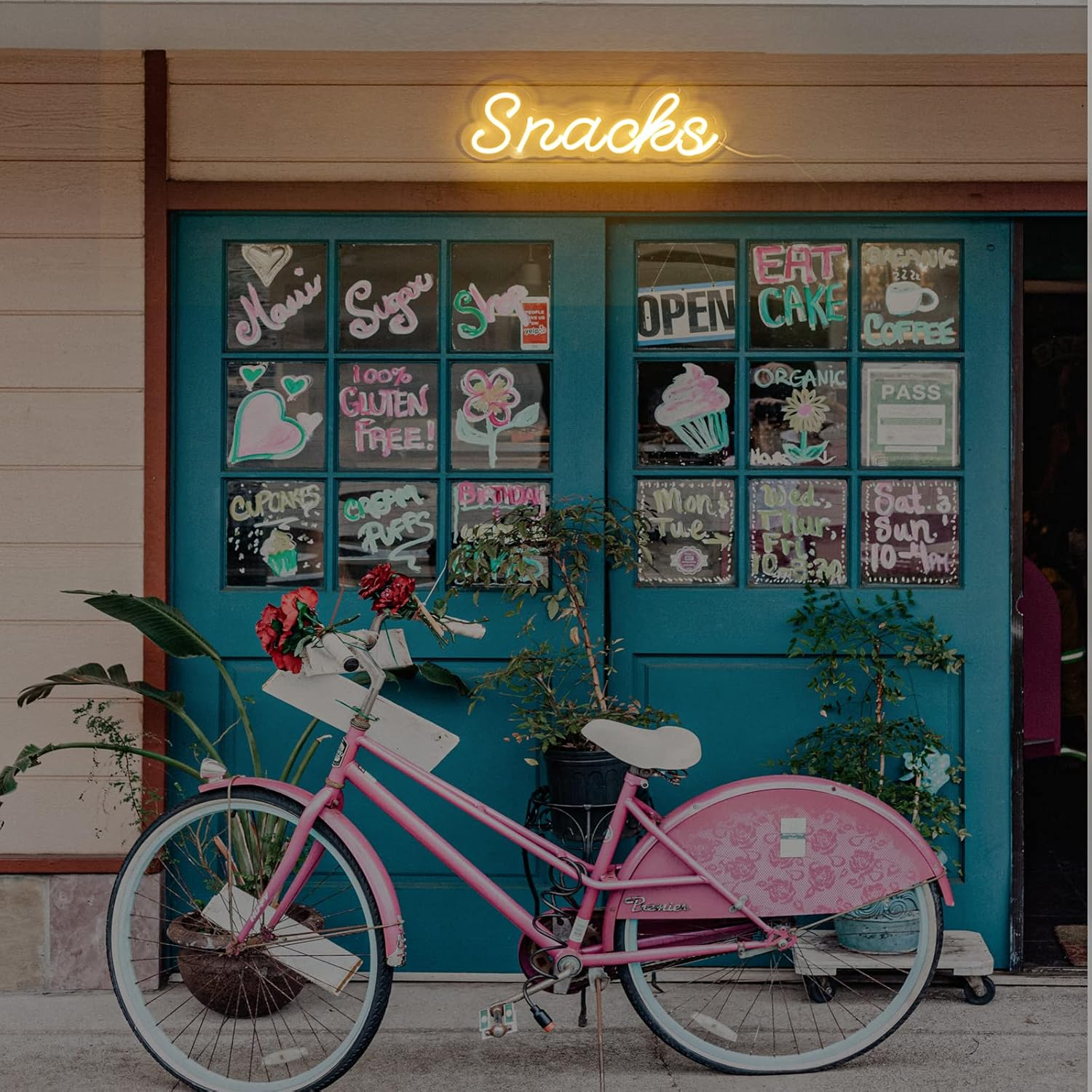 KANAYA Snacks Led Neon Sign Warm White Dimmable, USB Powered Wall Art Decor for Snack Bar Cake Candy Shop Stall, 15 Inch