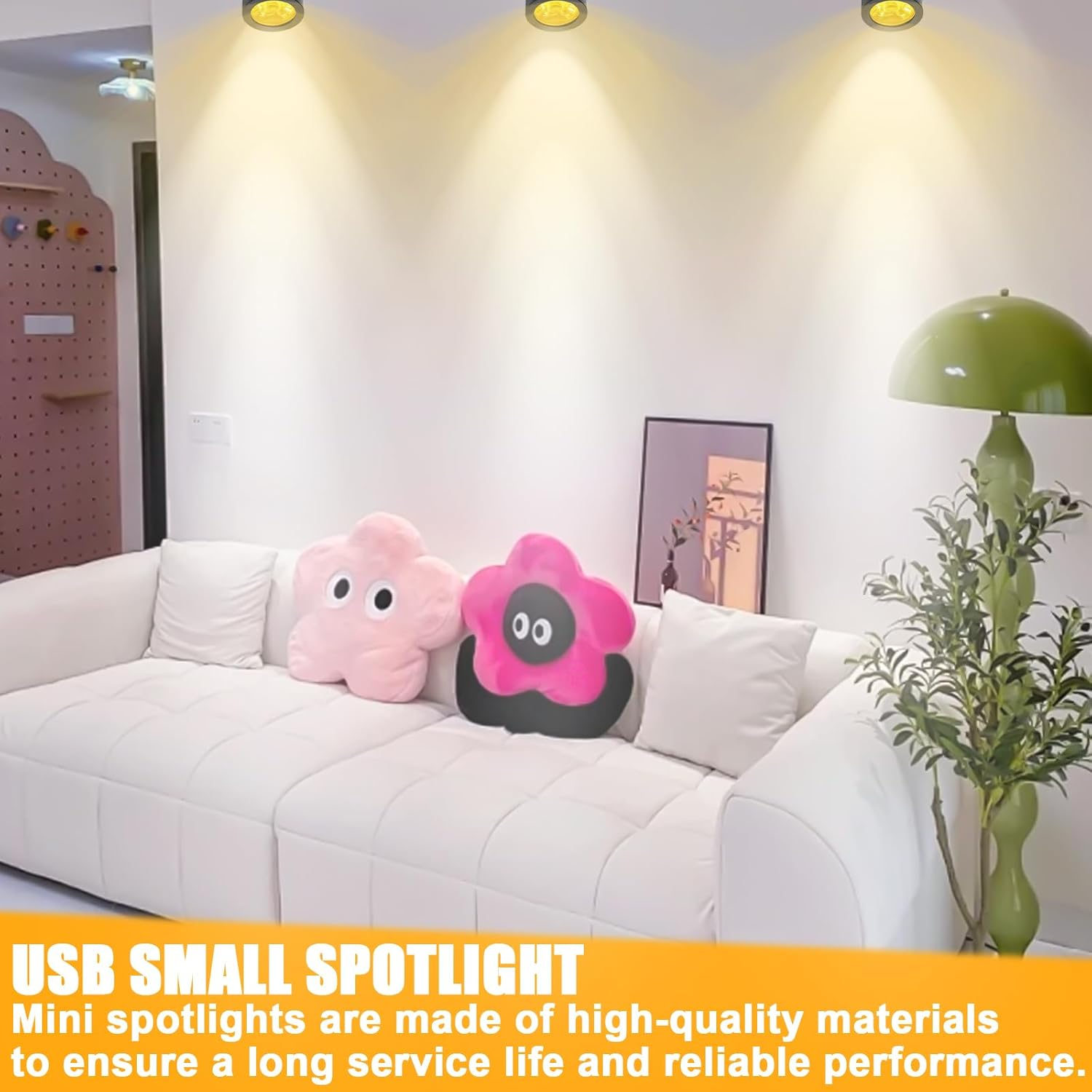 Aicharynic Pack of 4 Mini Spot Light, Mini Spotlight Dimmable Small Accent Light Set Warm White 3000 K, USB 5 V Spot Spotlight, 360&deg; Rotating Spot Spotlight for Showcases, Cabinets & Decoration image number 4