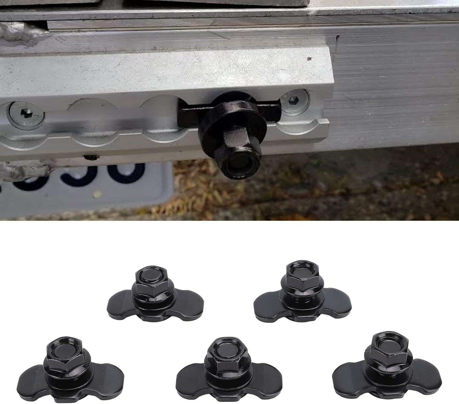 5 Pcs L Track Threaded Bolt Double Stud Fitting, M10X20Mm L Track Double Lug Threaded Stud Nut Fitting Tie Down, for Truck Bed Trailer Cargo Control Pickup RV ATV (Black)