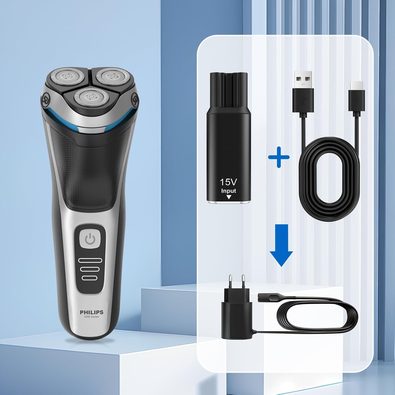 [2 Pack] T Tersely 15V HQ8505 Type C Shaver Adapter Charging Converter for Philips Norelco 7000 3000 Series, Oneblade QP6520 QP6530 QP6510, USB C Shaver Charger Converter without Charger Cord image number 3