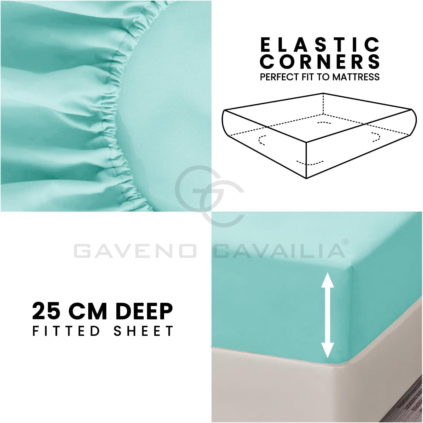Fitted Sheet Double Bedding with 25 Cm Depth- Super Soft Cosy Easy Care Polycotton Bed Linen- Shrinkage and Fade Resistant- Aqua image number 1