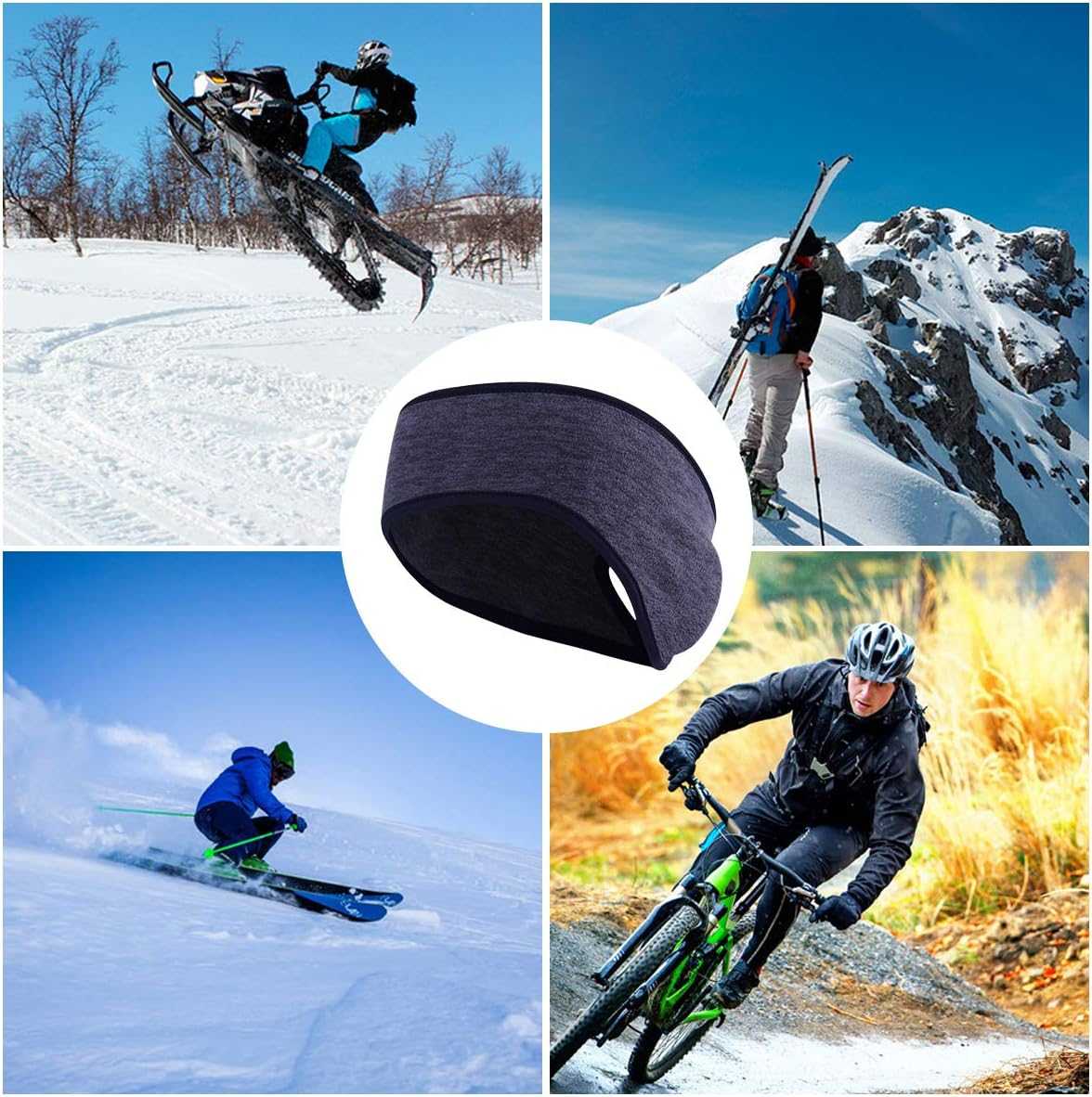 2 Pieces Running Headband Fleece Ear Warmers Headband with Ponytail Hole Thermal Ear Muffs for Sports Running Cycling Winter Headbands for Women Ladies Girls - Navy/Coffee image number 3