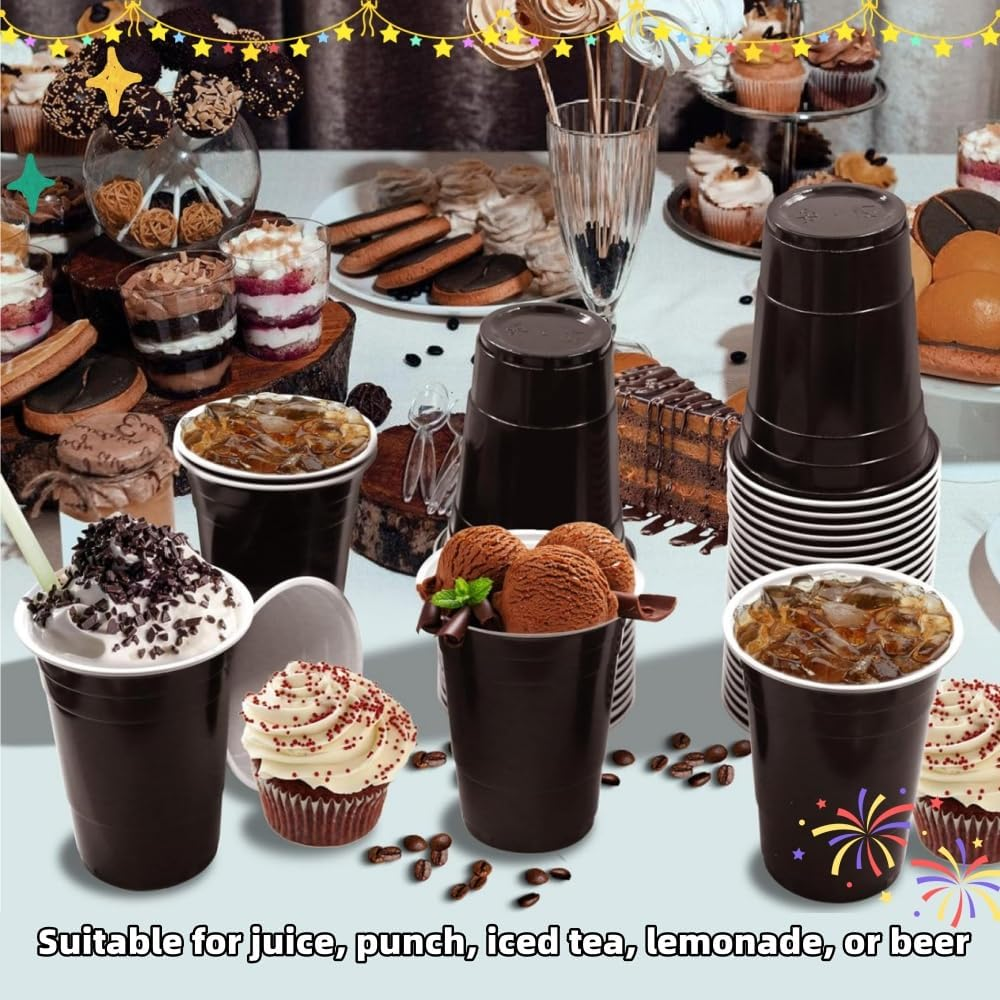 50PCS 16 Oz Black Plastic Reusable Cups Suitable for Parties, Heavy Duty Black Drink Cups Graduation Bulk Wedding Birthday Party Supplies Holiday Celebration Wine Beer Drinks image number 2