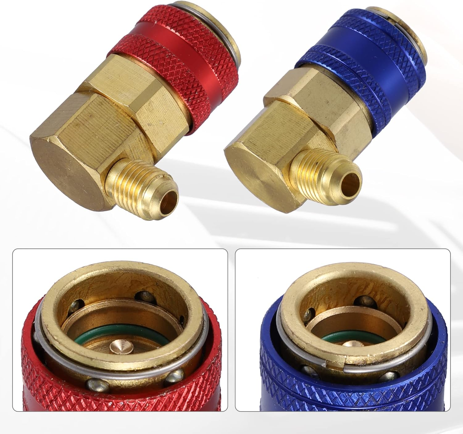 X AUTOHAUX 2Pcs R-134A 90&deg; AC Quick Connect Coupler Adapter Fitting High Low A/C Air Conditioning Manifold Gauge Hose Kit image number 1