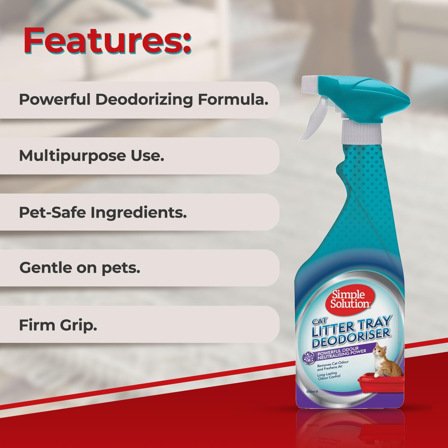 Simple Solution Pro-Bacteria Cat Litter Deodoriser Spray 500Ml - 40 Tray Treatments, Odour Eliminator image number 3