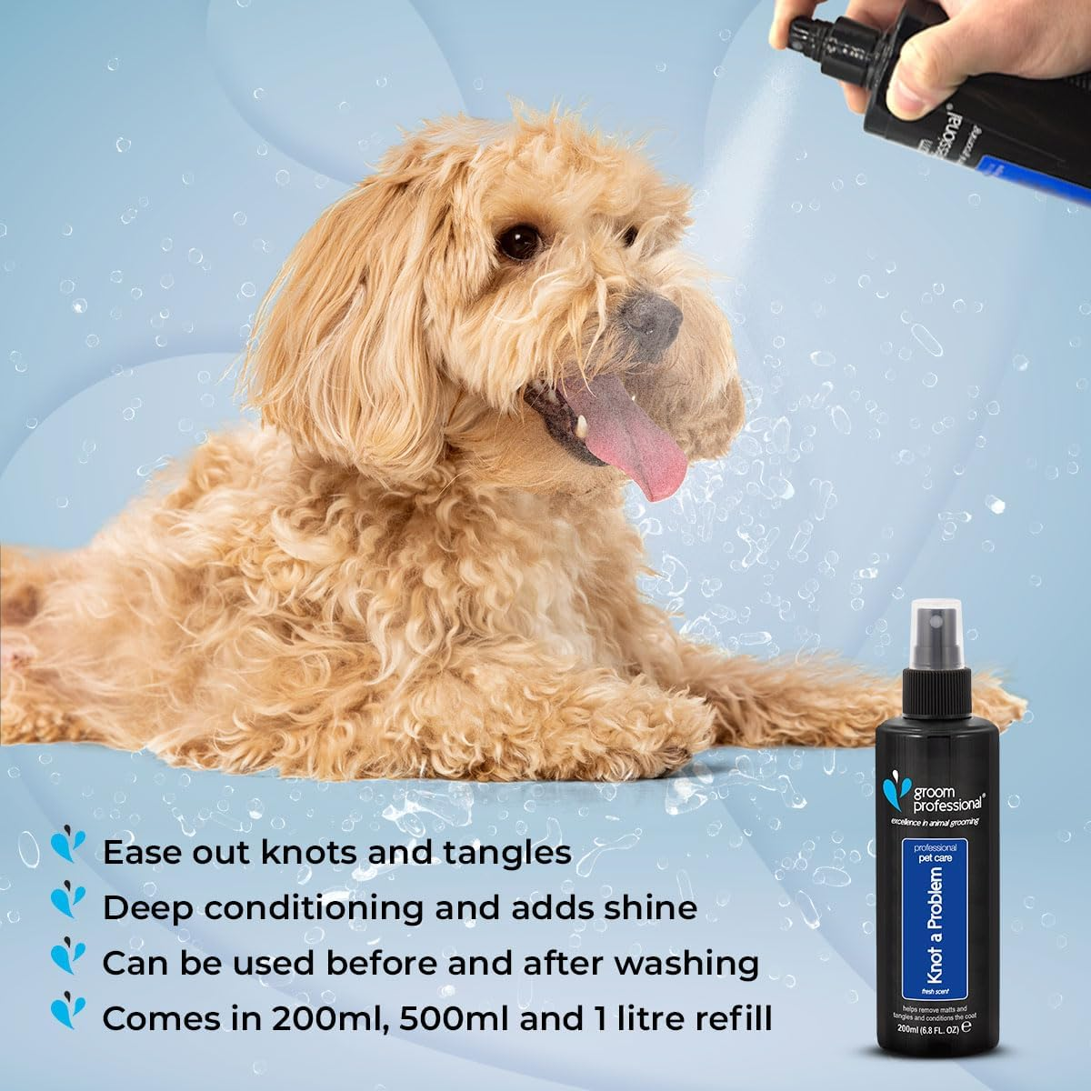 GROOM PROFESSIONAL Knot a Problem Detangling Dog Spray - Dog Detangler Spray for Tangled Fur - Eases Out Knots and Tangles - Helps Removes Matts - Adds Shine and Deep Conditioning, 200Ml