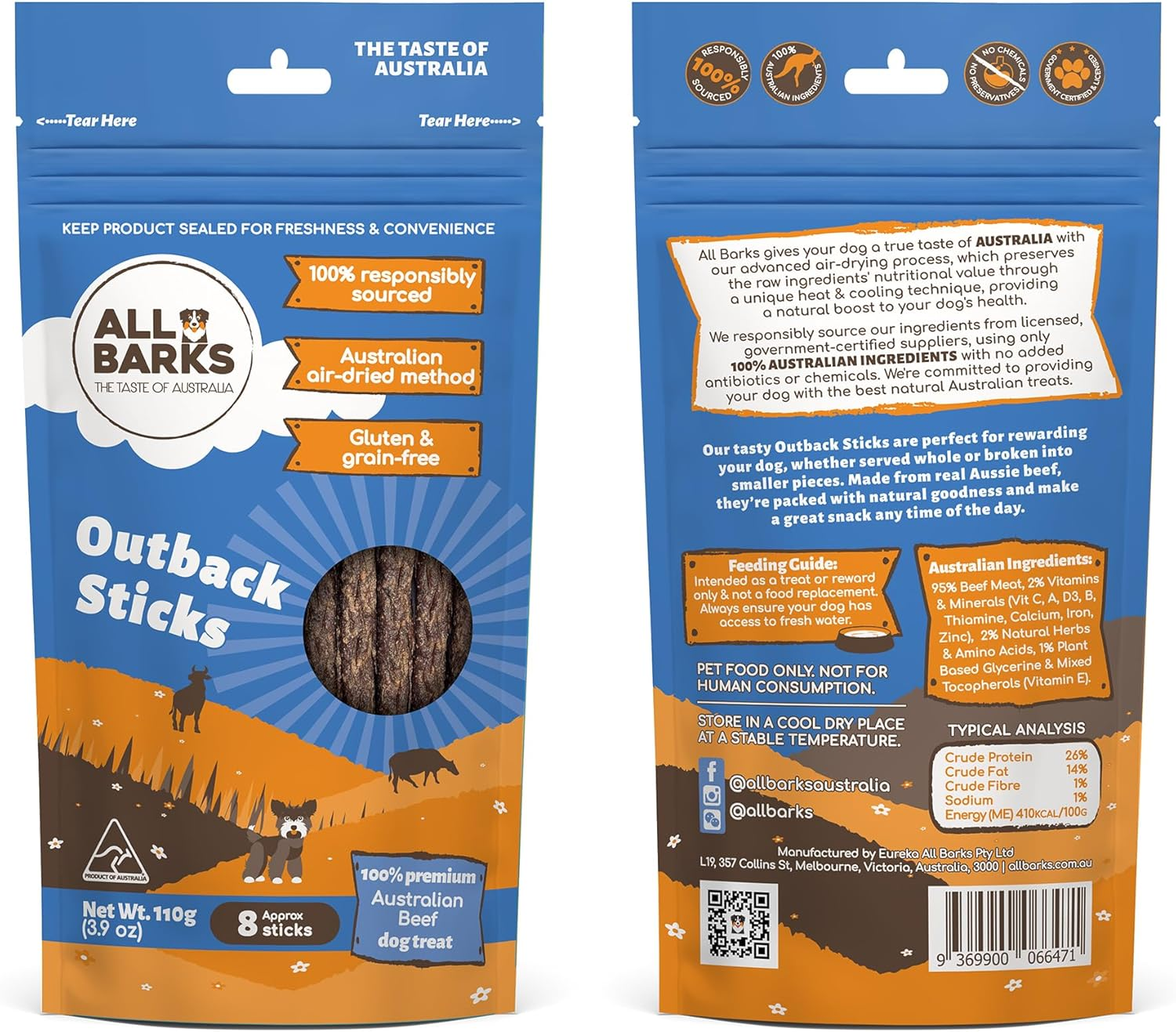 ALL BARKS Outback Sticks - 100% Real Aussie Beef - Natural, Grain-Free, Australian Dog Treats - Snacks, Treats & Rewards for Your Dog - 110G - Approx 8 Sticks per Bag image number 6