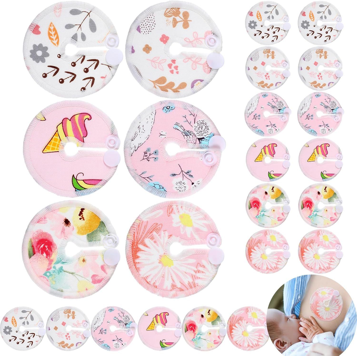 Yungyan 24 Pieces G Tube Covers Reusable Feeding Button Pads Soft G J Tube Button Covers Washable Nursing Breast Pads for Kid Baby Breastfeeding Care Supplies(Floral) image number 5