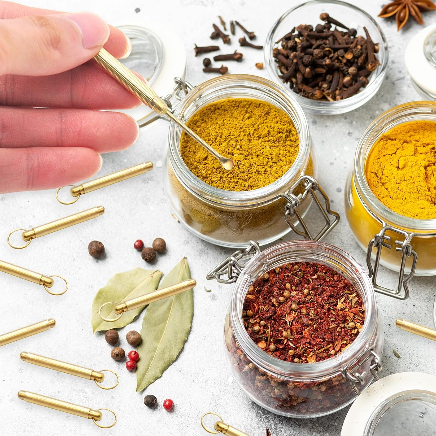 10 PCS Mini Spoon, Retro Shovel Powder Ideal Pendant Necklace Teaspoons,Metal Coke Spoon, for Filling Salt, Herbs, Coffee, Spices, Sugar (Gold)