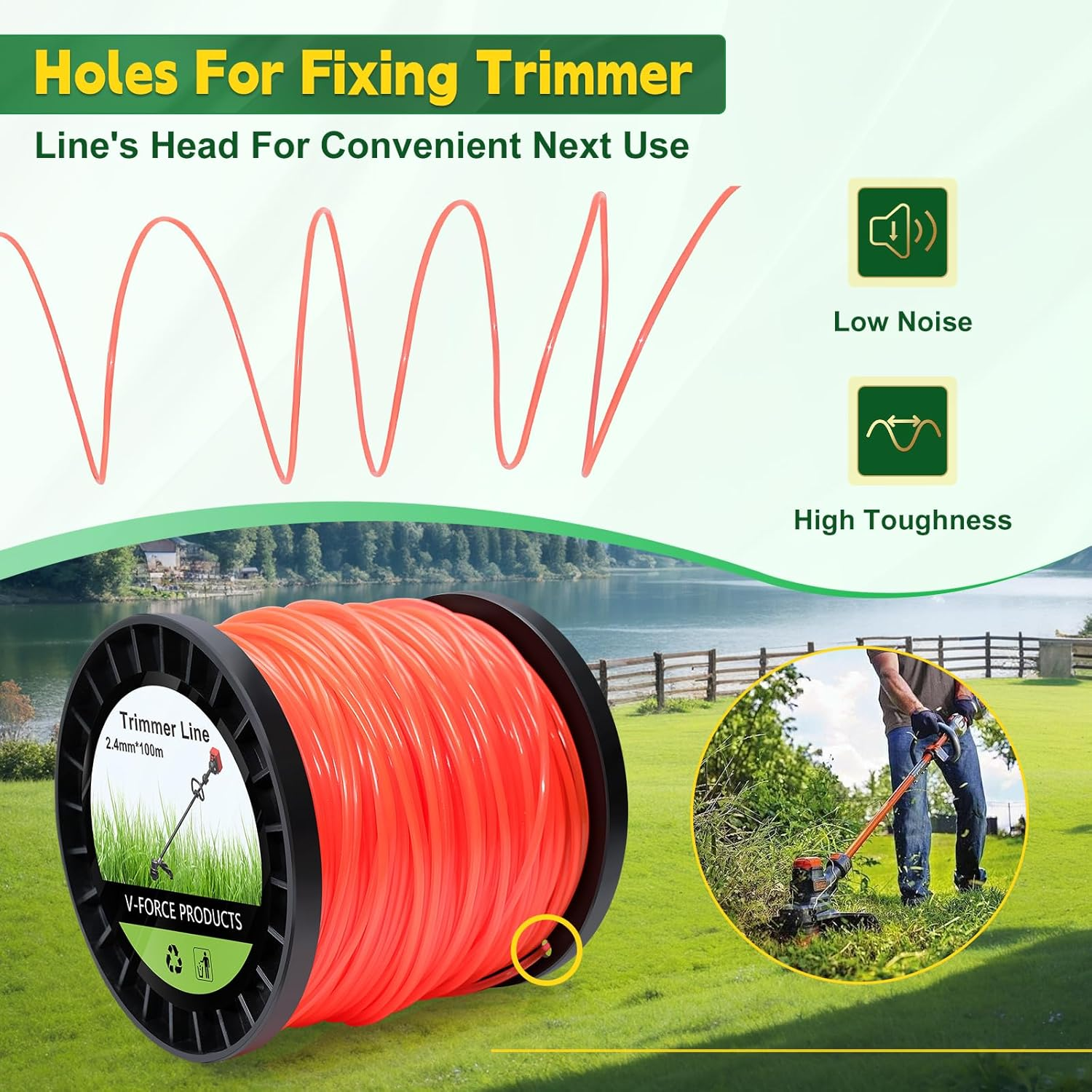 UCINNOVATE String Trimmer Line, 1 Spool round Weed Eater String 2.4Mm X 100M, Premium Nylon Weed Wacker String, 095 Trimmer Line Heavy Duty for Lawn Mower, Orange (0.095 Inch X 328 Ft) image number 4