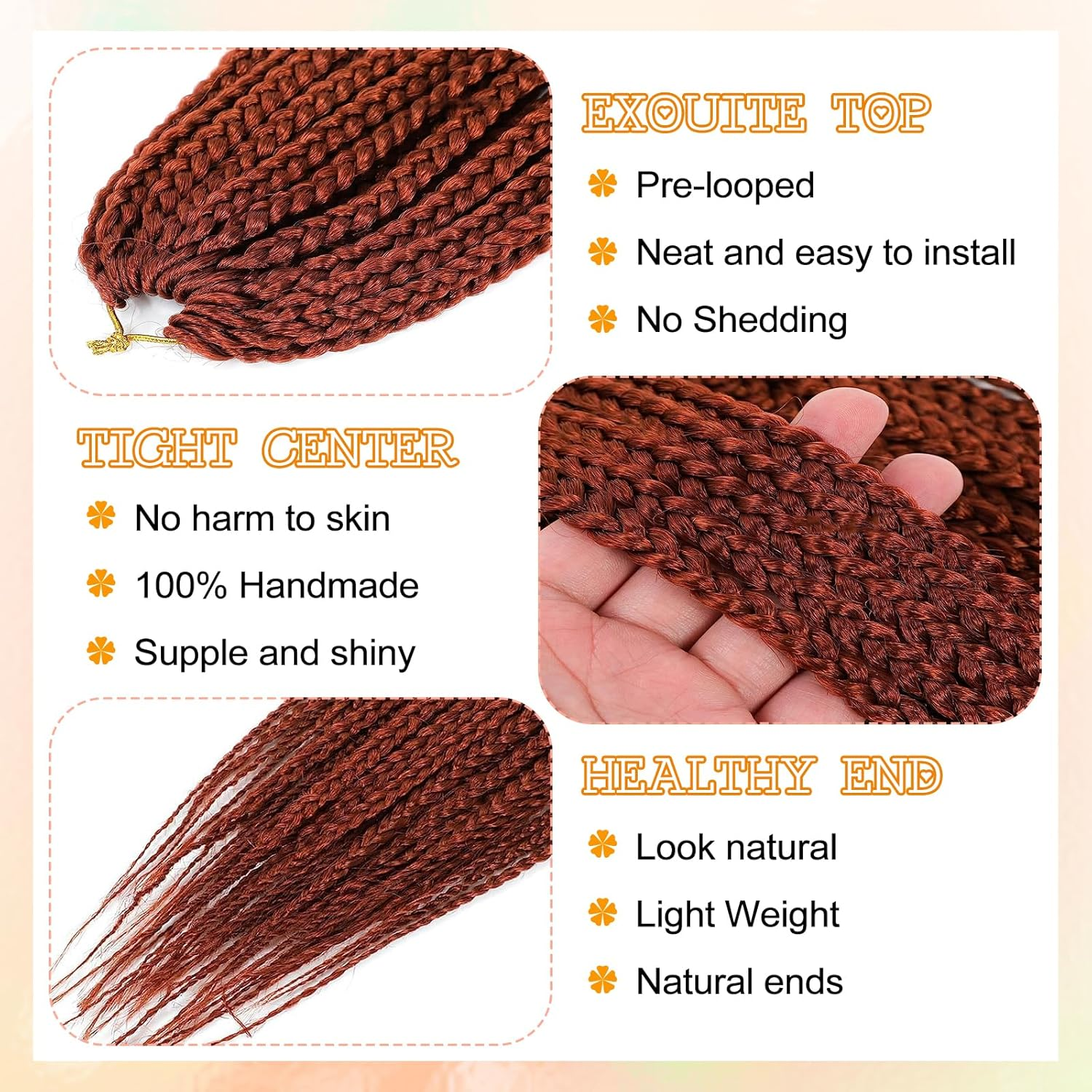 AMLUCKS Box Braids Crochet Hair 6 Packs Pre Looped Knotless Medium 3X Braids Goddess Box Braids Crochet Hair Extensions for Black Women Braiding Hair (350#, 14Inch) image number 2