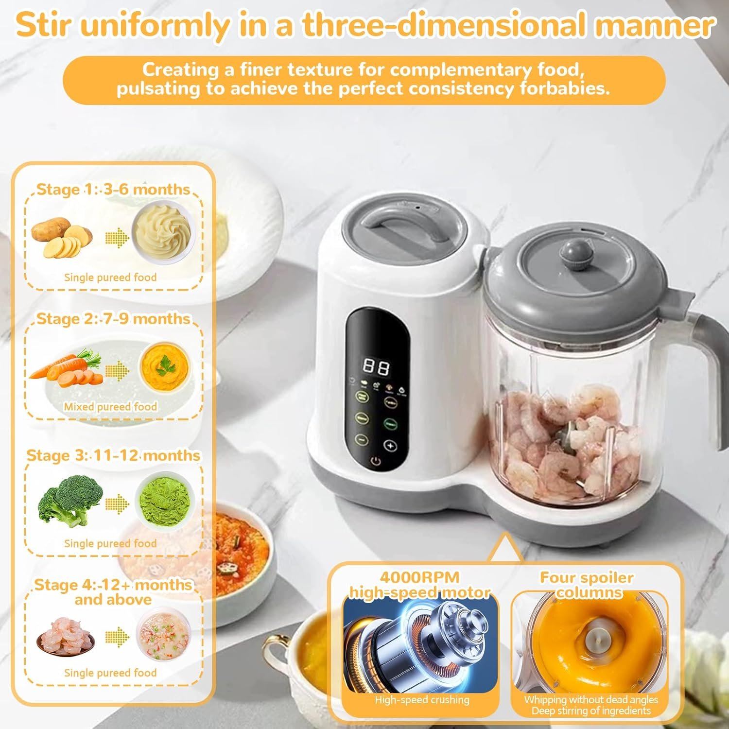 Baby Food Maker, Baby Food Processor, One Level Baby Food Maker, Steamer Mixing, Baby Porridge Maker, Baby Steaming, 400 Ml, 4 Cooking Presets, Automatic Cooking, Self-Cleaning image number 2