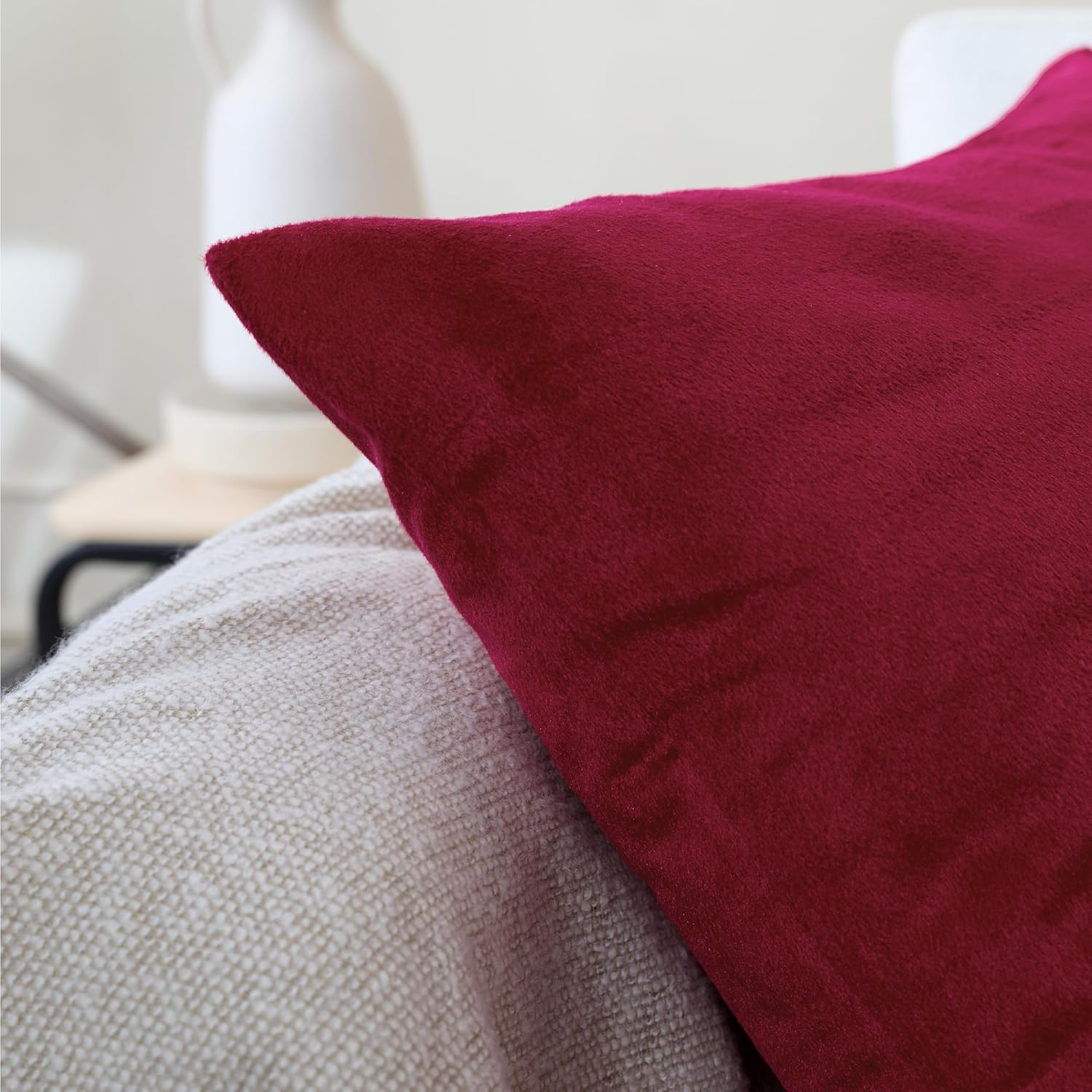 Encasa XO Velvet Cushion Cover Set of 2 Maroon 60X60 Cm Solid Plain Dyed Soft & Smooth Pillowcase | No Insert, Square Decorative Sham for Living Room, Sofa, Bedroom image number 6