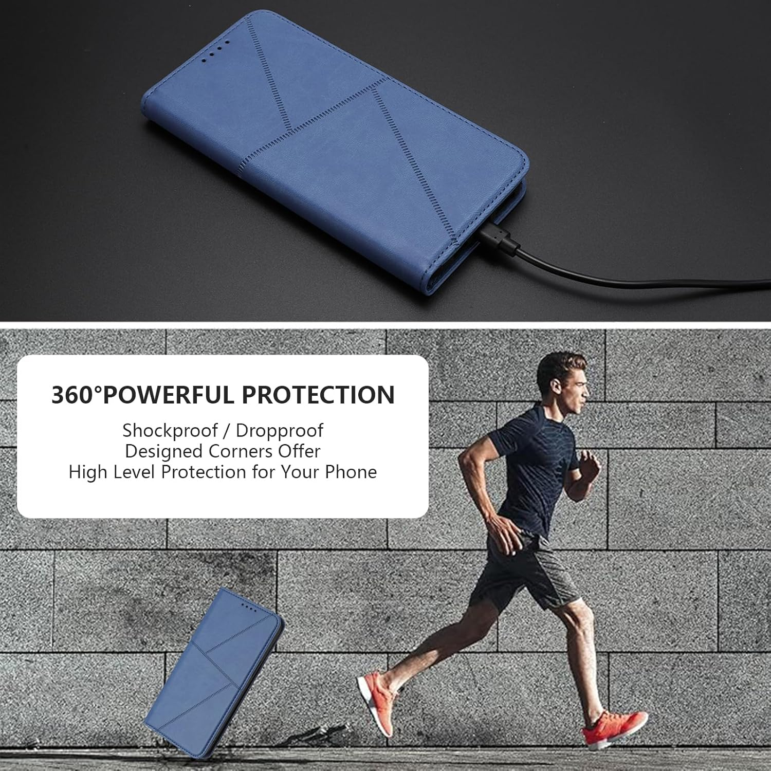 Case for Iphone 16, PU Leather Cover Wallet Case Wallet for Iphone 16, with Card Holder Slot Flip Cover Kickstand Drop Protection Magnetic Wallet Case - Blue image number 4