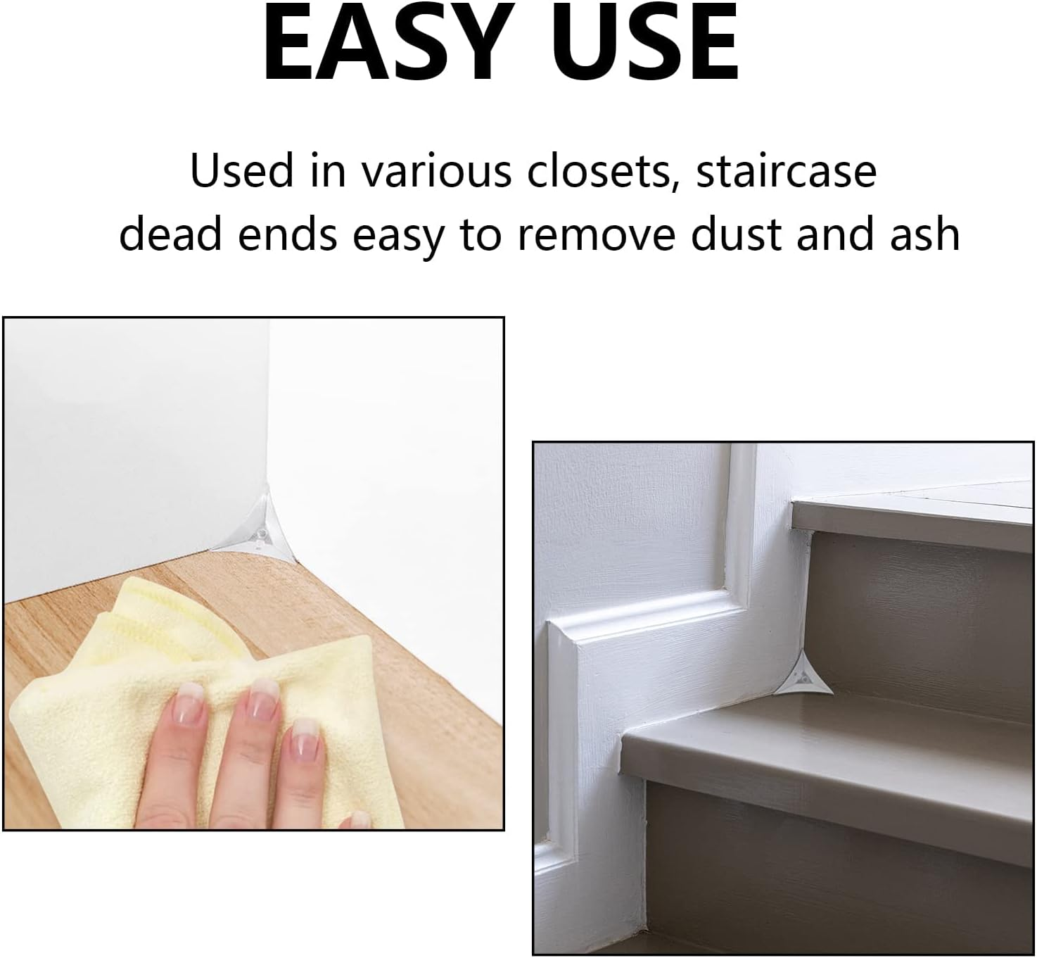 Stair Dust Corners Triangle Transparent Dust Corners for Stairs, Clear Crystal Corner Dust Guards for Stairs Suitable for Cabinet Drawer Desk Cupboard Furniture Dead Corners（120 PCS）