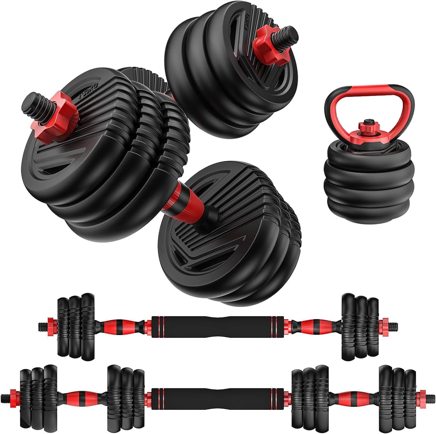 Yildue Adjustable Dumbbells Set,Free Weights Set 15KG/20KG/30KG with Connector,4 in 1 Dumbbells Sets Used as Barbell/Kettle Bells/Push up Stand (15Kg Barbell+Kettlebell Sets) image number 5