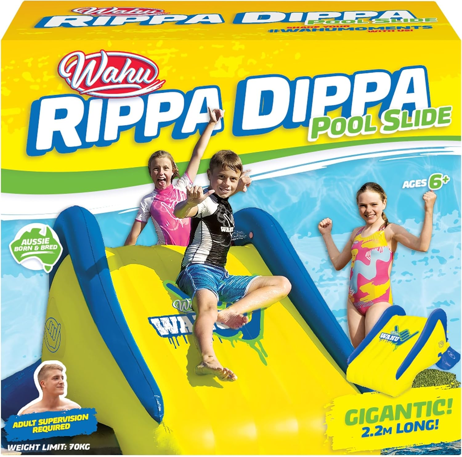 Wahu Rippa Dippa Pool Slide for Kids &ndash; Steep High-Speed Water Ride with Continuous Spray System &ndash; Durable Inflatable Design for Outdoor Swimming Pool Fun &ndash; 70Kg Weight Limit