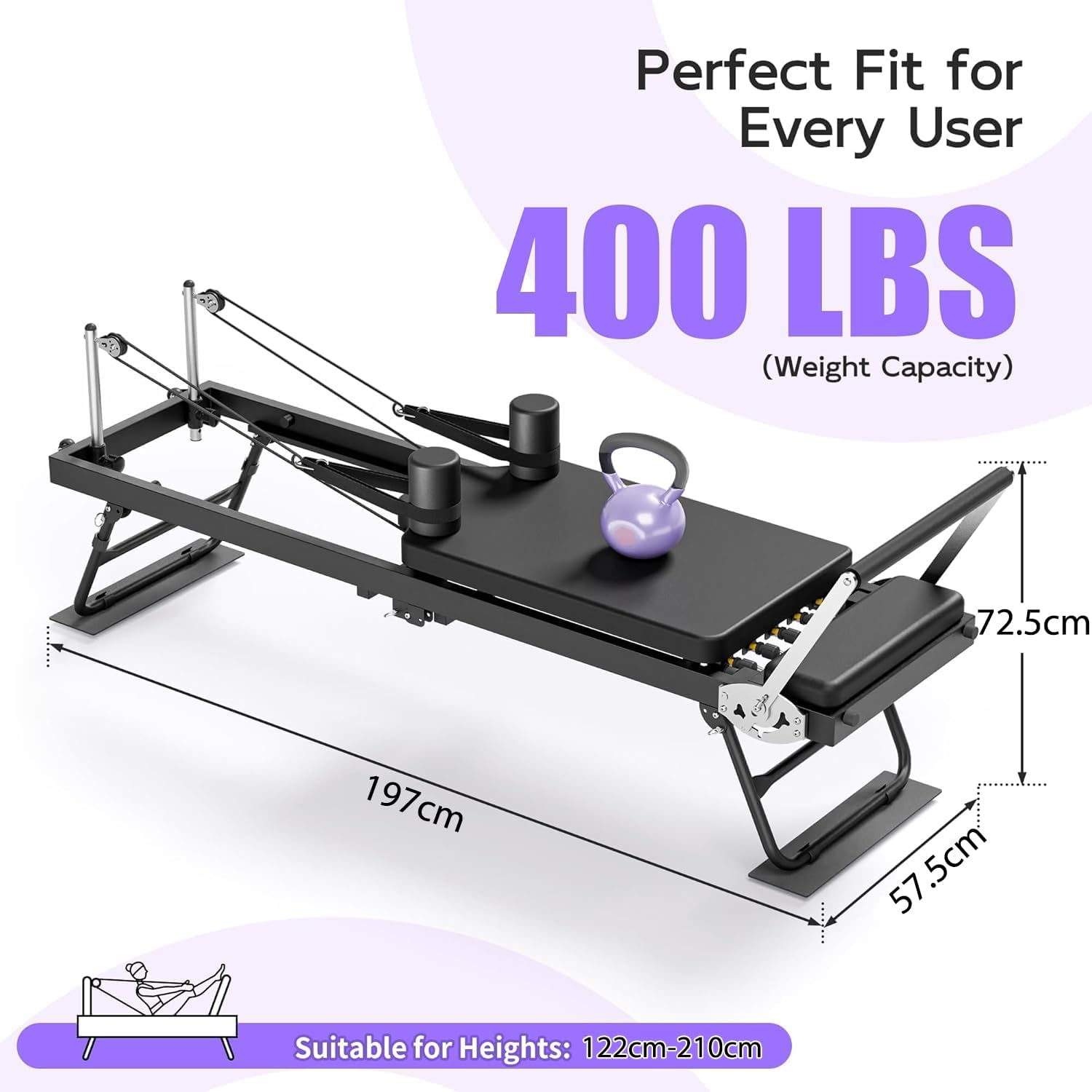 Pilates Reformer Foldable Reformer Pilates Machine & Equipment for Home Use and Gym Workout Suitable for Advanced and Beginners Users, up to 400 Lbs Weight Capacity image number 3