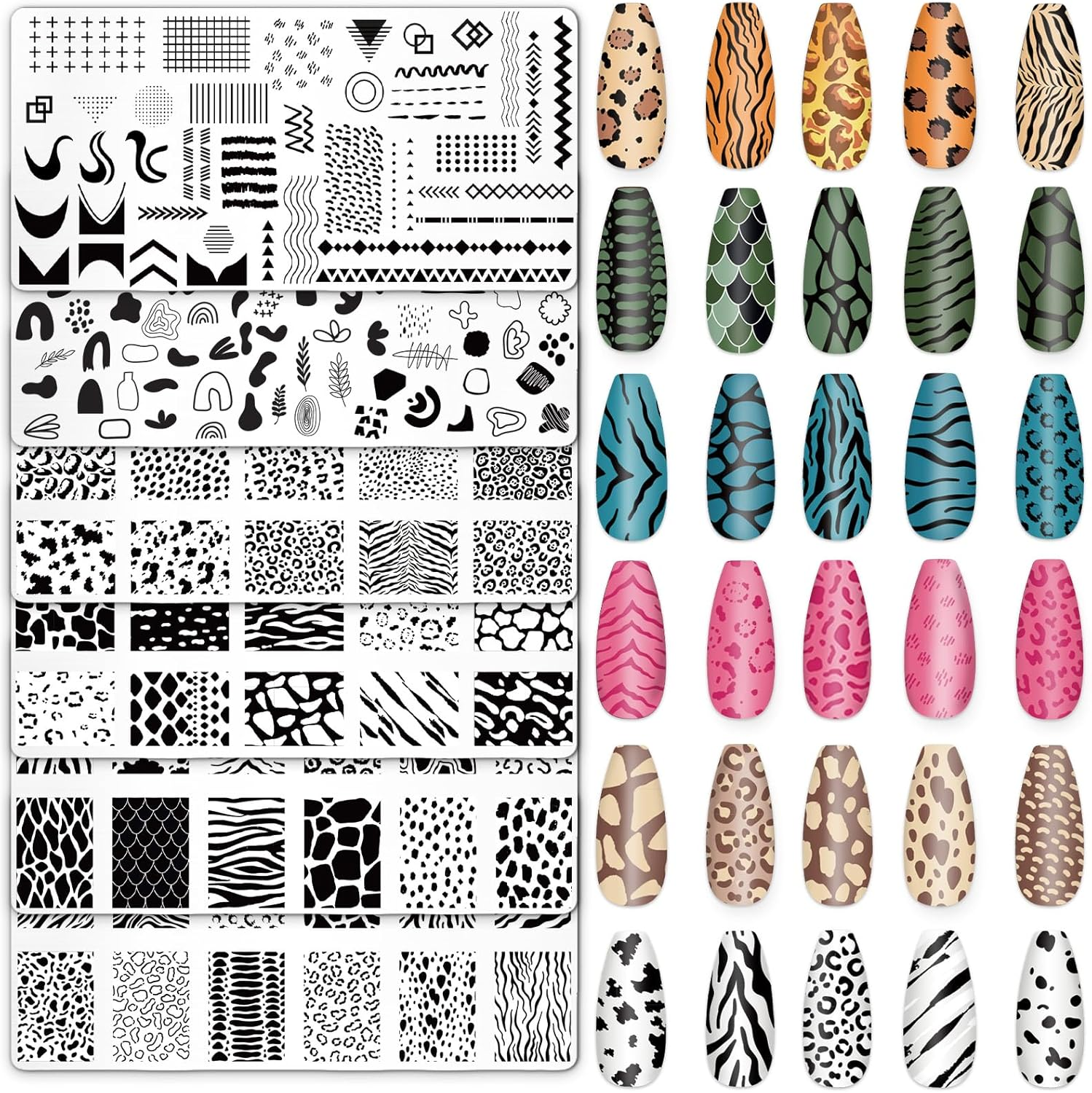 Whaline 6Pcs Animal Print Nail Plates Stamping Set Leopard Print Stamp Templates Nail Art Plates for DIY Print Manicure Salon Design Gift image number 3