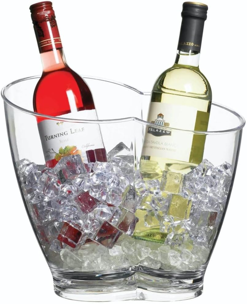 Barcraft Wine Cooler Bucket with Handle, Plastic, Transparent, 4.4 Litres (For 2 Bottles) - Double-Sided Wine Cooler