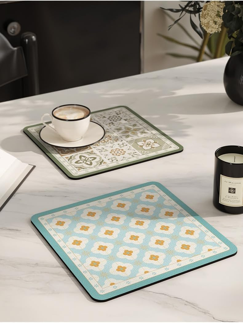 Clover & Wind Chime Coffee Cup Mat Coaster 3Pcs-16X16Cm Durable Anti-Skid Absorbent Cork Placemats for Hot & Cold Drinks - Cute Desk & Bar Accessories, Coffee Table Decor (3 Colors) image number 1