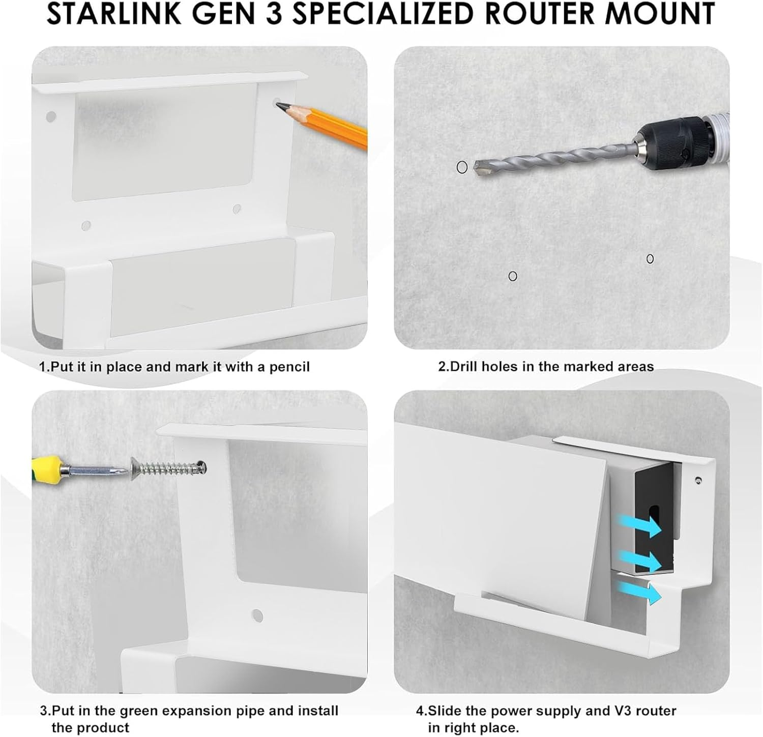 Gen 3 Mount, 2 in 1 Standard V3 Mesh Router Wall Mount, Internet Kit Satellite for Gen 3 Standard Router, Metal Router Mounting Kit for Home, RV, Boat