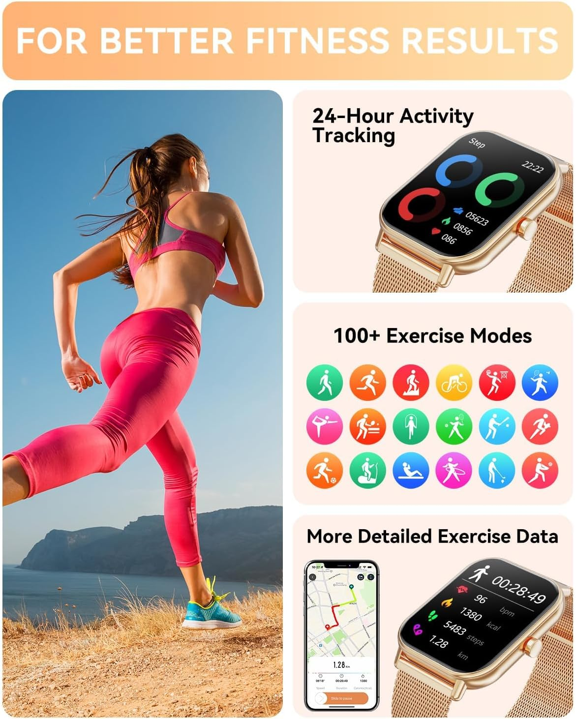 Smart Watch for Women Men, Fitness Tracker Watch for Android Phones Iphone Compatible, 1.85" Smart Watches for Women Men with Blood Pressure, Heart Rate Monitor, 110+ Sport Modes Smartwatch (2 Strap) image number 1