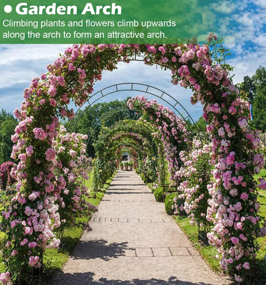 Queension Extra Large Garden Arch 7.2Ft Wide 9.2Ft High, Wedding Arch for Ceremony, Outdoor Garden Trellis for Climbing Plant, Metal Balloon Arches Backdrop Stand with Prongs Base, Gold