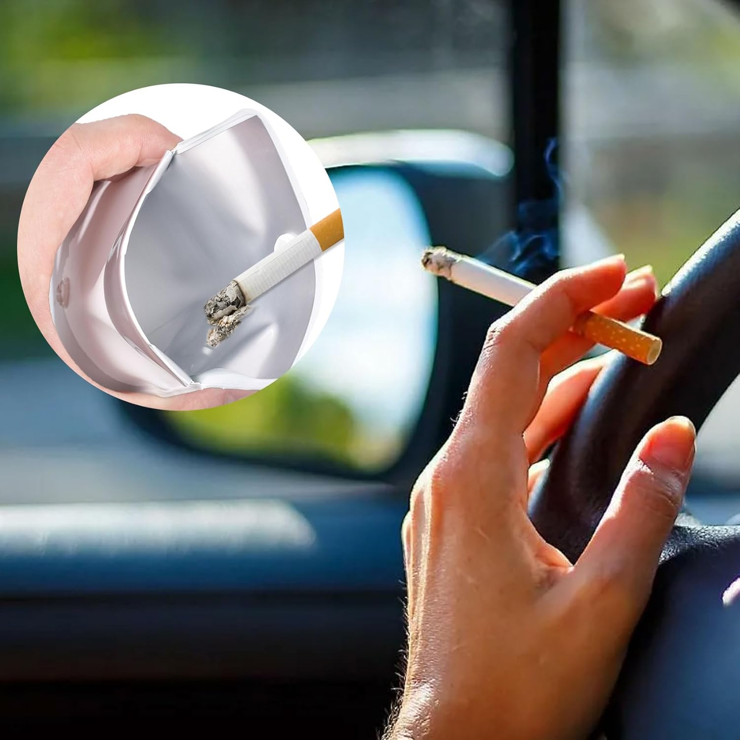 Pocket Ashtray Pouch Fireproof PVC, 4 Pcs Reusable Portable Ashtray with Lid Smell Proof, Cute Travel Ashtray Cigarette Butt Disposal, Cigarette Disposal Outdoor Fancy Black and White for Travel Use image number 5