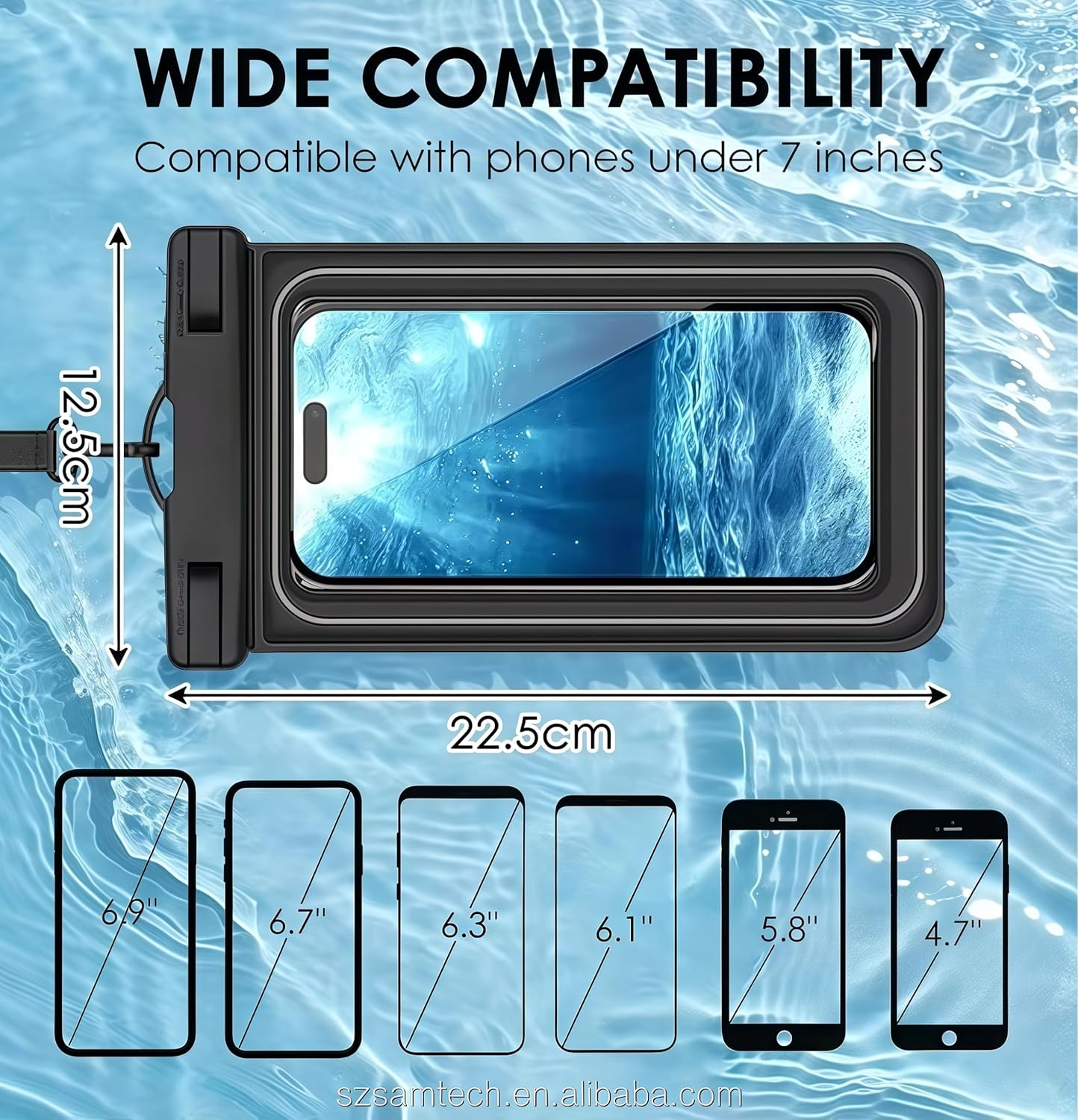 Waterproof Phone Case (7") - 1 Pack for Iphone 17/16/15/14/13/12/11 Pro Max Plus, Samsung Galaxy S24/S23 Ultra,Pixel- 30M/100Ft Deep Underwater Protection, Touch-Sensitive (Gray)