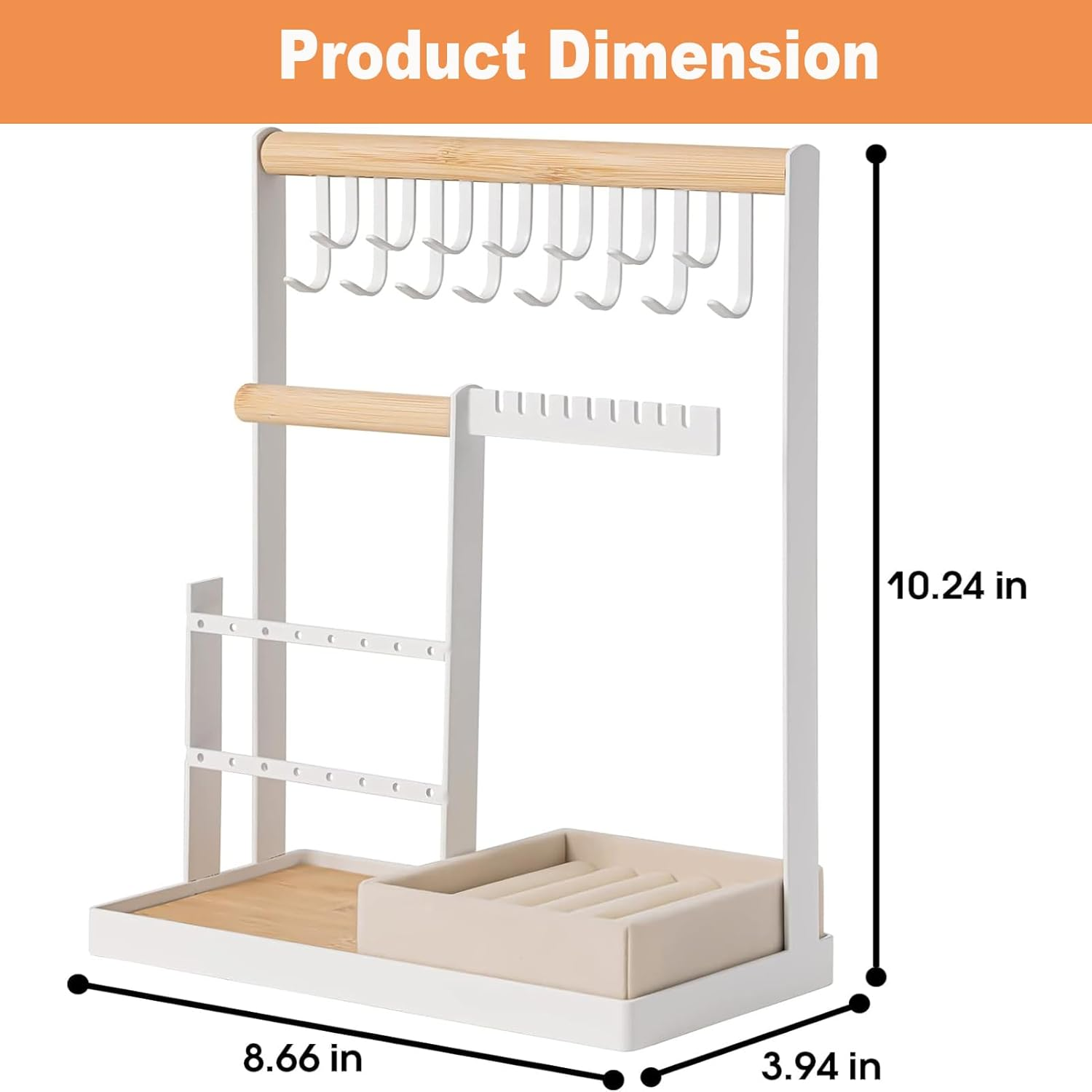 Jewelry Organizer Stand,Jewelry Organizer with Necklace Organizer,Velvet Ring Holder and Jewelry Dish,4 Tier Jewelry Tree Stand Organizer for Earrings,Bracelets,Rings Storage and Room Decor image number 3