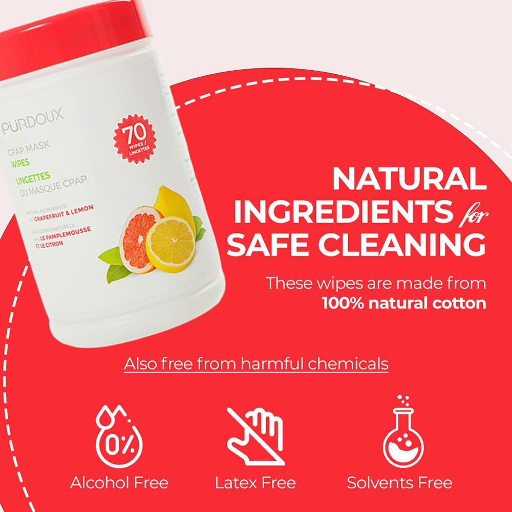 CLEANZEX 100% Cotton CPAP Mask Wet Wipes with Grapefruit Lemon Scent 70 Wipes image number 3