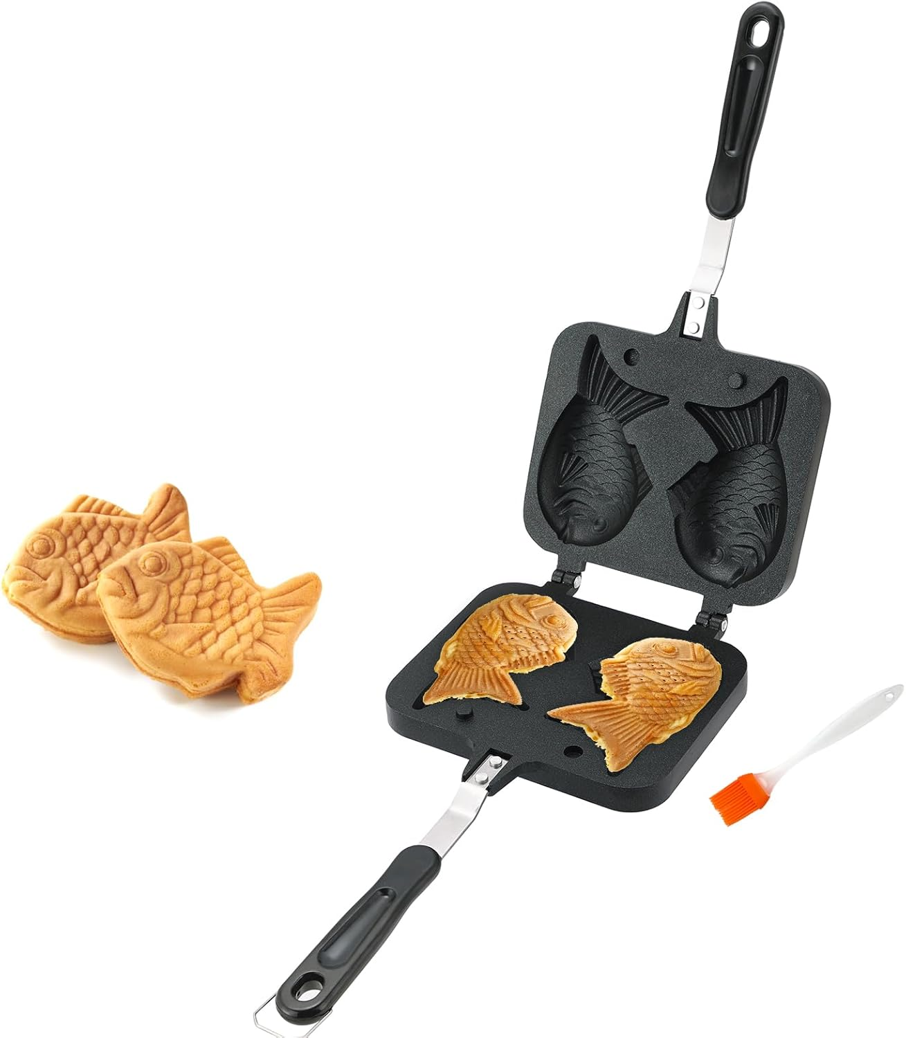 AMGSH Taiyaki Fish Shape Cake Pan Waffle Cake Maker Pan Fish-Shaped Pancake Double Pan Mold for Home Cooking with Silicone Oil Brush image number 4