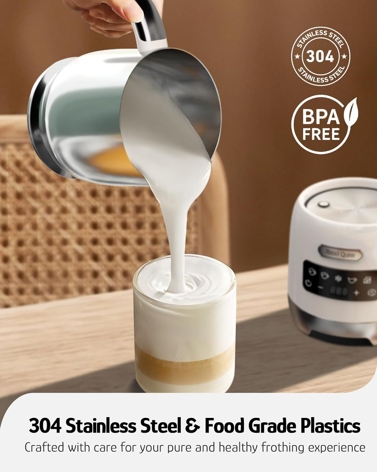 Hazel Quinn 400Ml Automatic Milk Frother & Steamer 5-In-1 Hot & Cold Froth Maker with Detachable Jug, LED Touch Control & Dishwasher Safe Pearl White image number 4