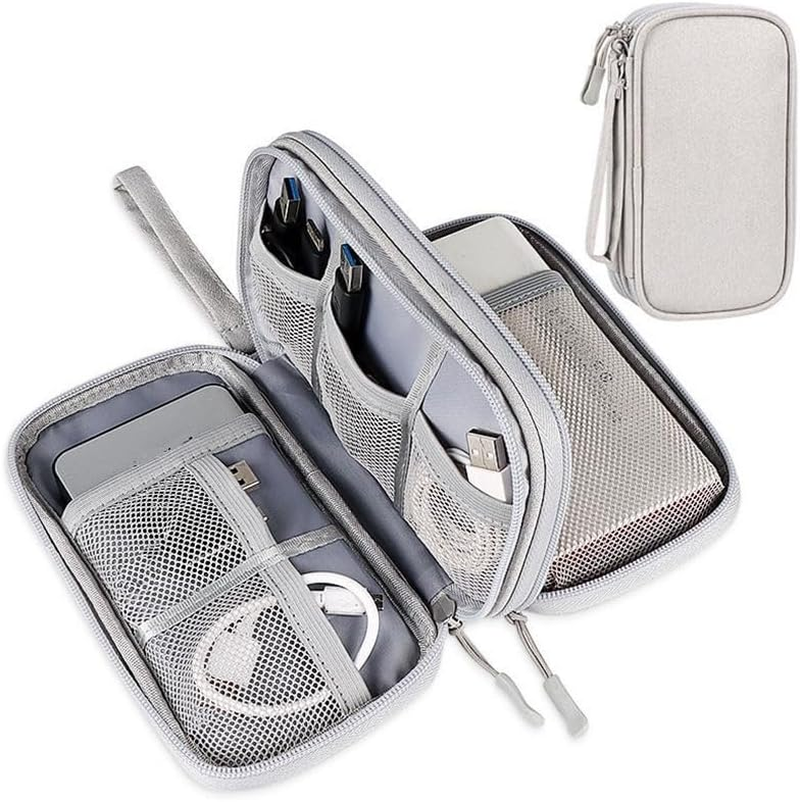 Waterproof Tech Accessories Pouch Bag Data Cable Storage Bag Charger Portable Power Bank Charging Cable Bag Box Digital Organizing Bag (Gray, One Size) image number 2