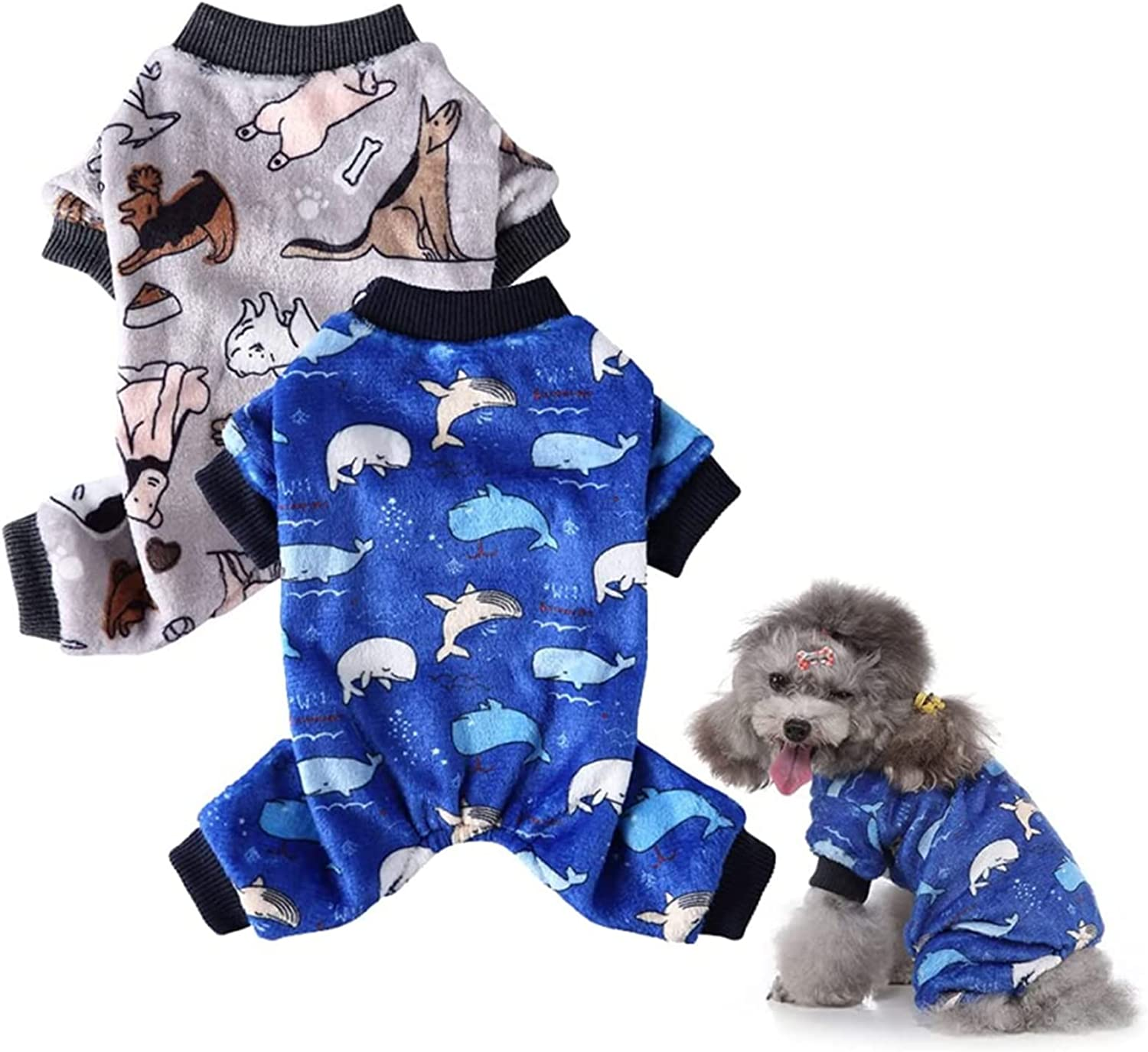 2 Pack Dog Sweaters for Small Dogs Boy Girl Fleece Puppy Pjs Jammies 4 Leg Dog Clothes for Chihuahua Yorkie Winter Warm Onesies Jumpsuit Clothing for Pet Dogs Male Female (Medium Bust 14.5")