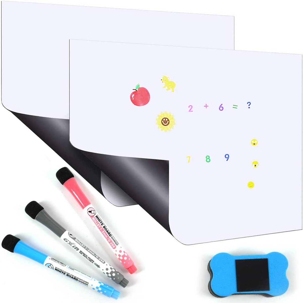 2 Pack Magnetic Portable Fridge Dry Erase Whiteboard Home Kitchen Memo Board for Refrigerator, Monthly Planner Sheet, Home, Office, School with 3 Whiteboard Markers, 2 Push Pin Magnets, 1 Eraser (A3)