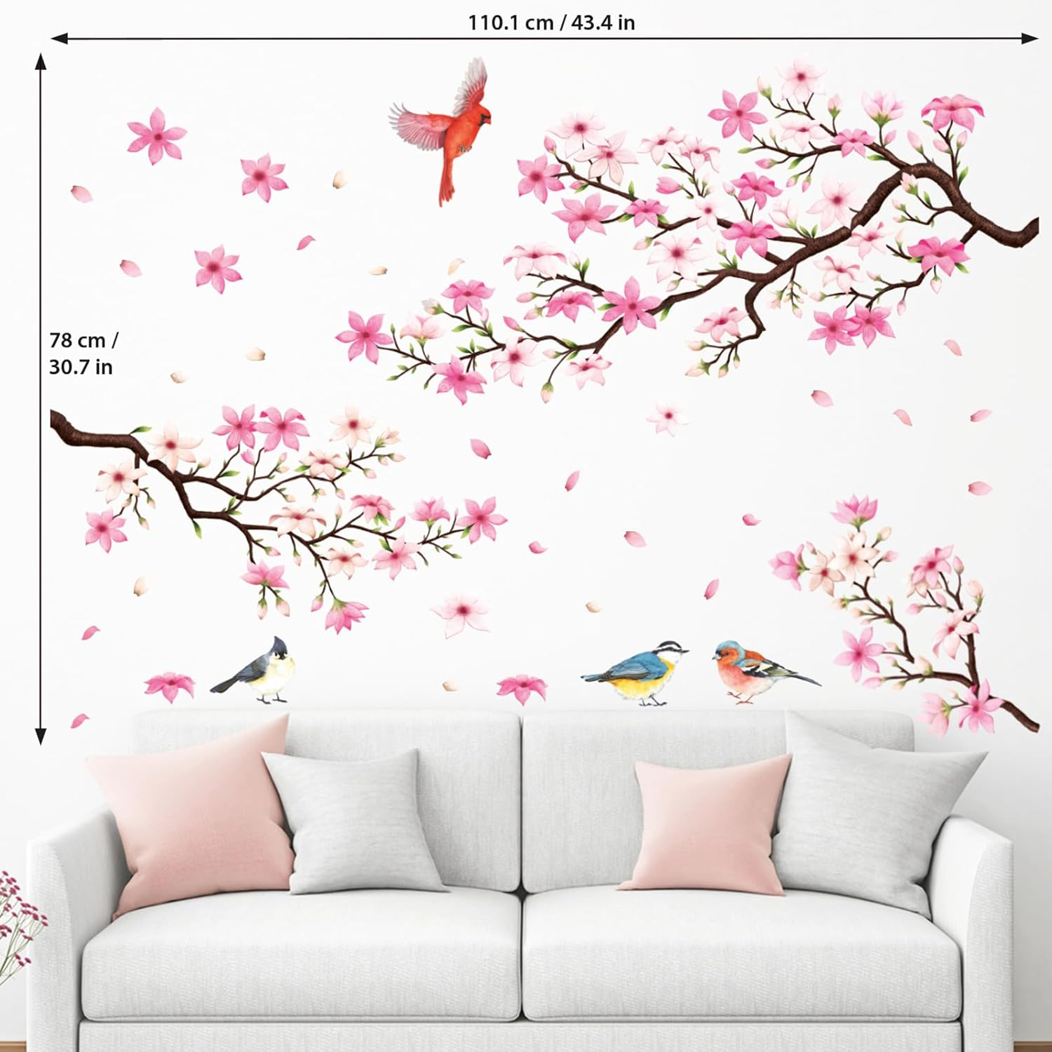 DECOWALL SG2-2305 Pink Cherry Blossom Branch Wall Stickers Flower Birds Wall Decals Bedroom Living Room TV DIY Wall Home D&eacute;cor image number 3