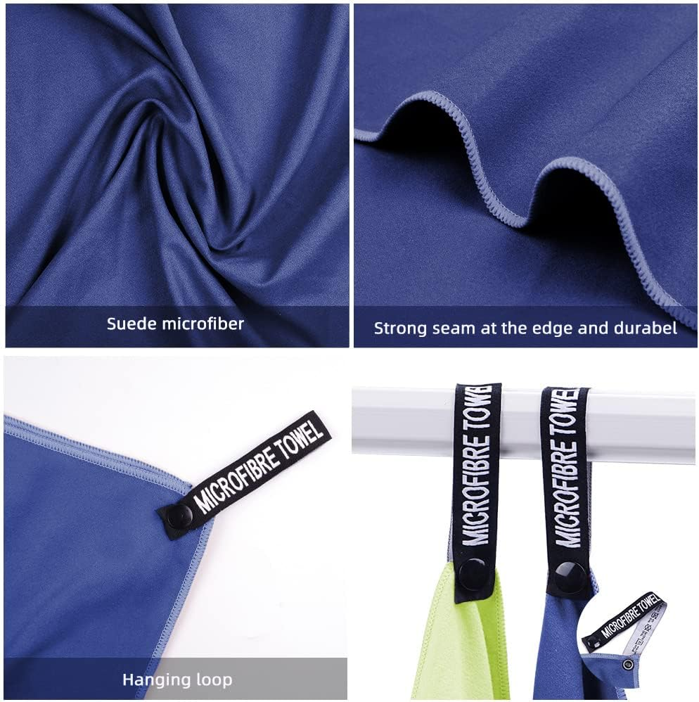 AHPOUN 2 Pack Microfiber Towel Quick Dry Bath Towels Super Absorbent for Sport Travel Swimming Beach Ultra Soft, Compact Microfiber Camping Towel Suitable for Hiking Gym Yoga (Light Green+Dark Blue) - Light Blue+Purple image number 6