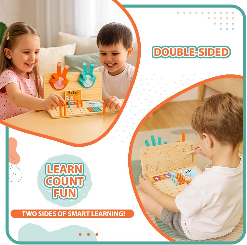 Montessori Math Learning Toy for Kids &ndash; Wooden Educational Counting Set with Double-Sided Board, Number Blocks, 20 Pcs Counting Sticks, 10 Pcs Flashcards, Holder & Pen - Preschool Learning Activities image number 4