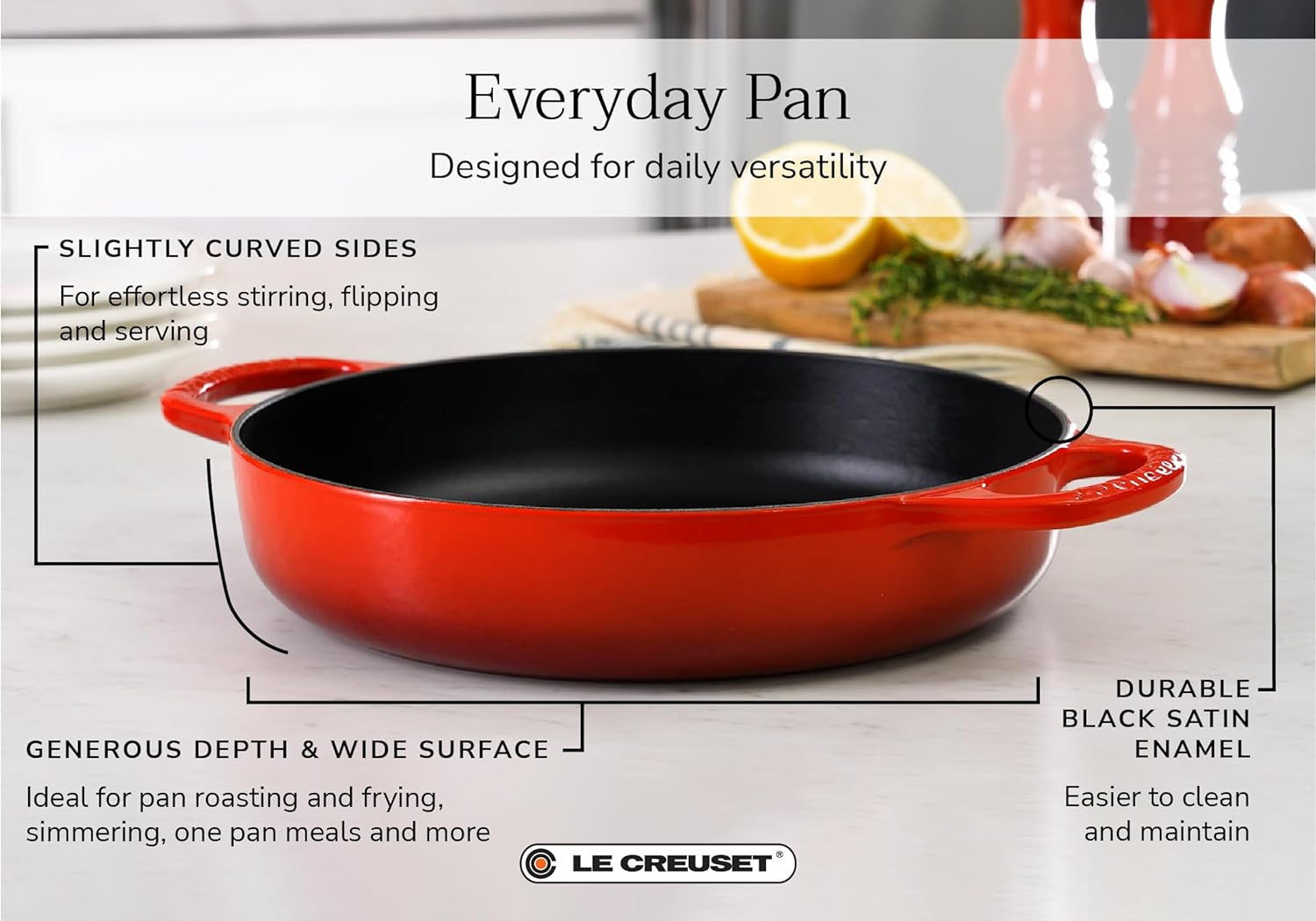 Le Creuset Signature Cast Iron Everyday Pan, 11", Licorice - Caribbean image number 4